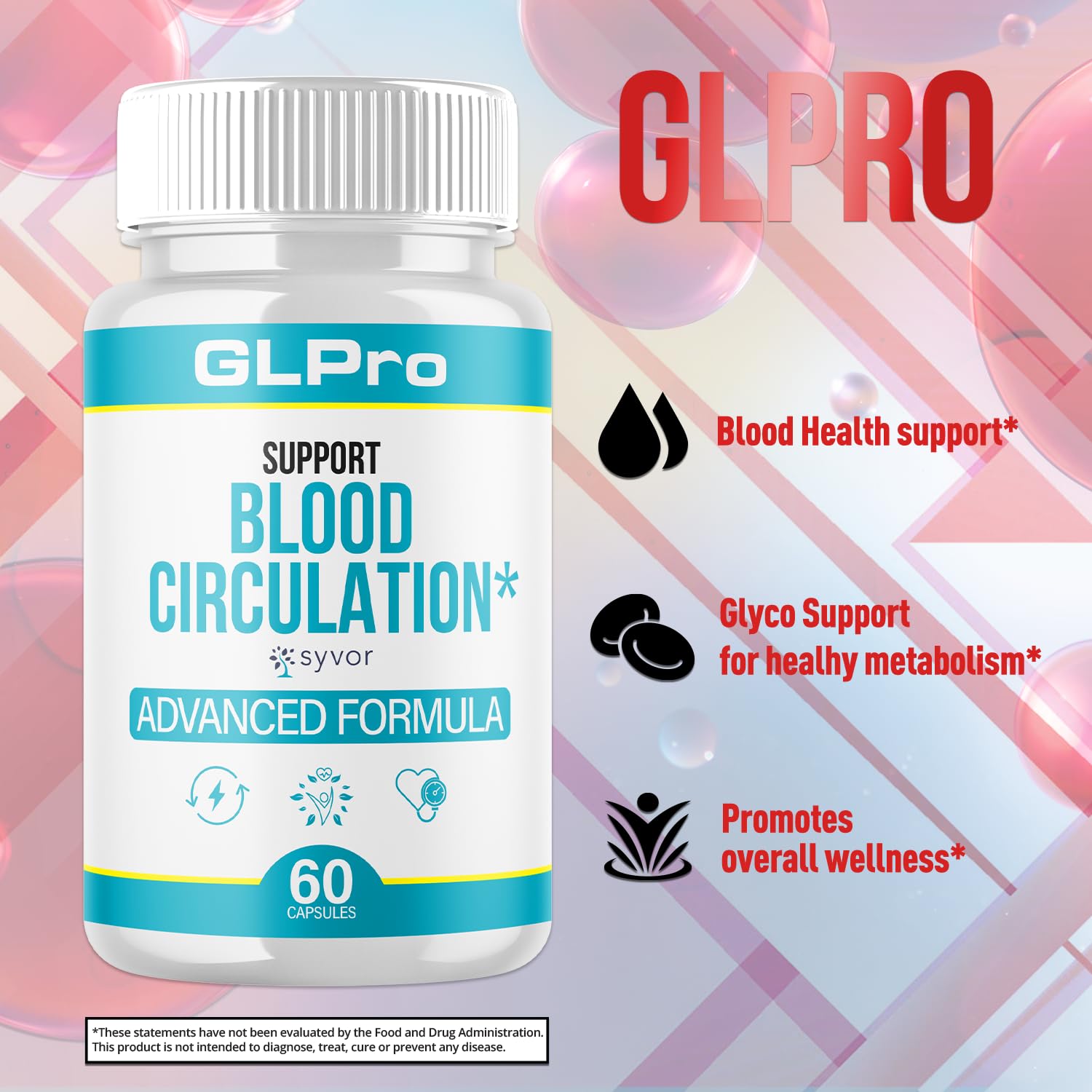 GLPro Blood Capsules, Official GLPro Blood Health Support Pills with All Natural Ingredients, Advanced Formula Supplement with Maximum Strength Premium Vitamins for Women and Men (60 Capsules) SyvorAu supplements