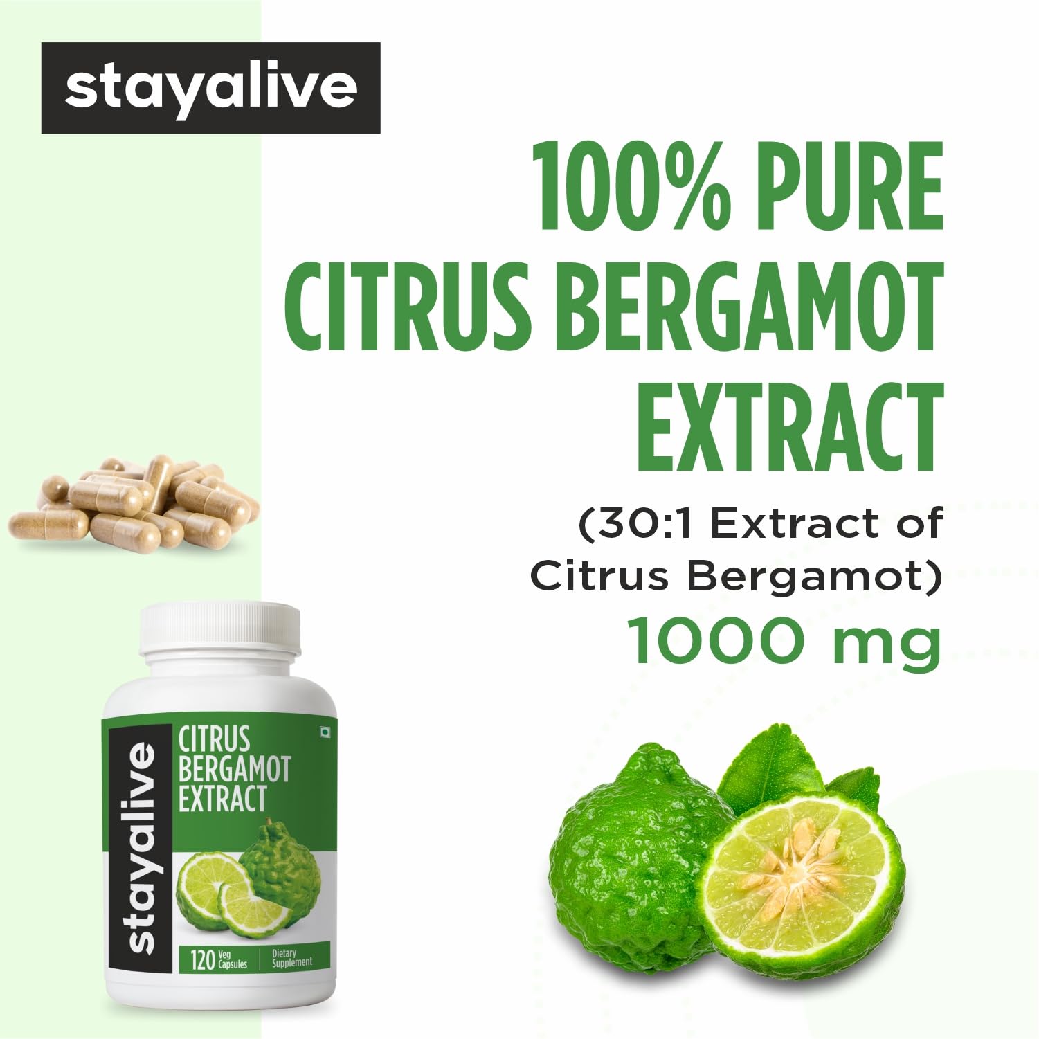 STAY ALIVE Citrus Bergamot Capsules 1000mg, 30:1 Super Extract with 50% Polyphenolic Flavanones, 120 Pills, Citrus Bioflavonoids Supplements for Women & Men | Non-GMO, Gluten-Free STAY ALIVEAu supplements