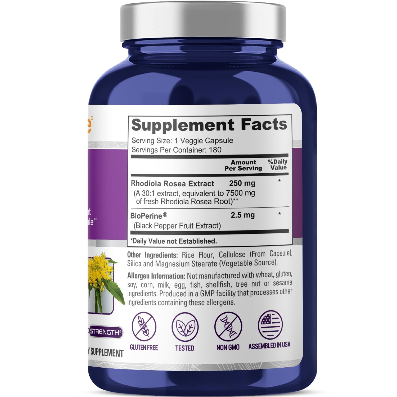 NusaPure Rhodiola Rosea 7,500mg 180 Veggie Capsules (Non-GMO, Extract 30:1, Vegan & Gluten-Free) Bioperine NusaPureAu supplements