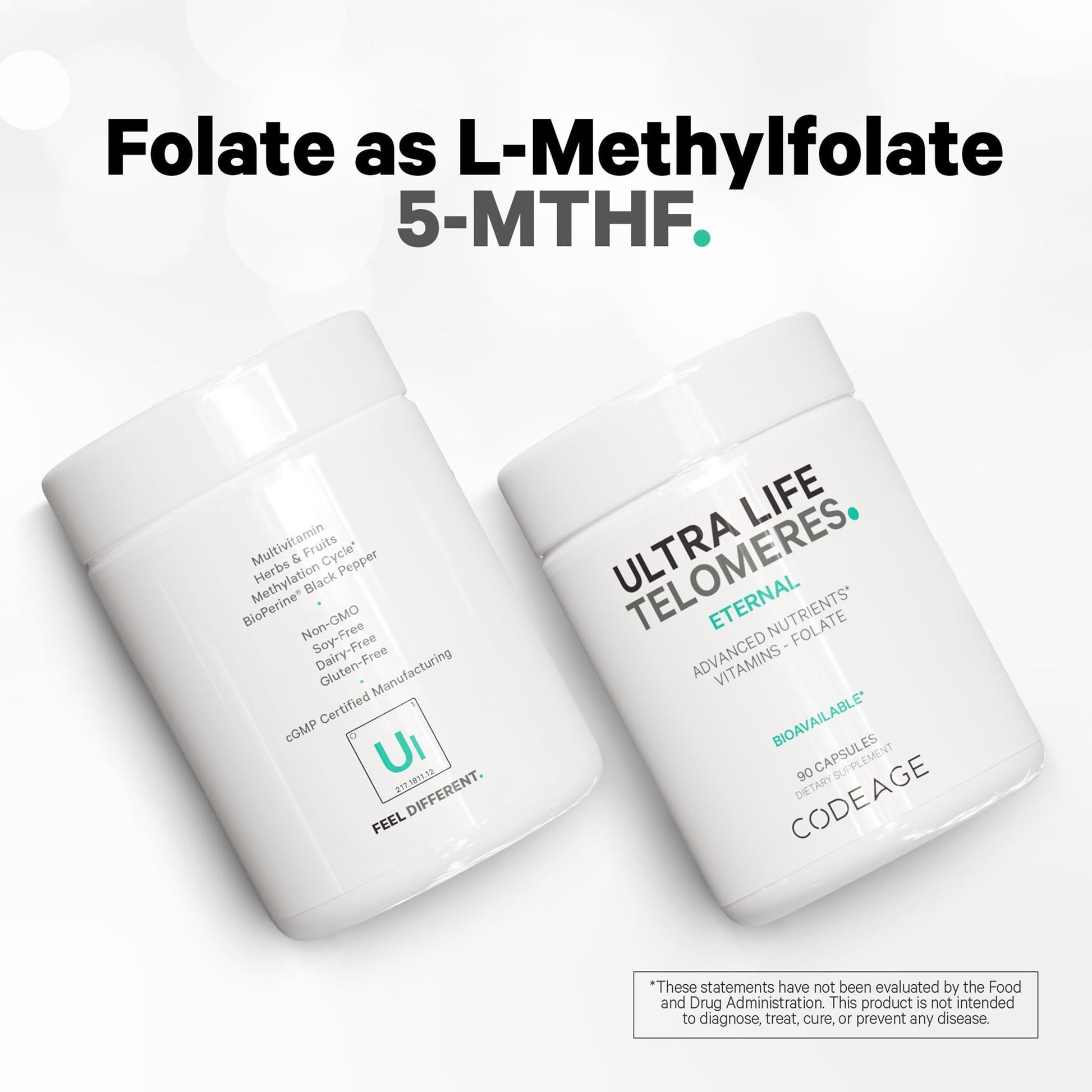 Codeage Ultra Life Telomeres Supplement - 5 MTHF Folate Vitamin B9, Vitamin B12 Methylcobalamin, Vitamin D3, L-Theanine, Ashwagandha - 3-Month Supply - DNA, Methylation Cycle - Non-GMO - 90 Capsules CodeageAu supplements