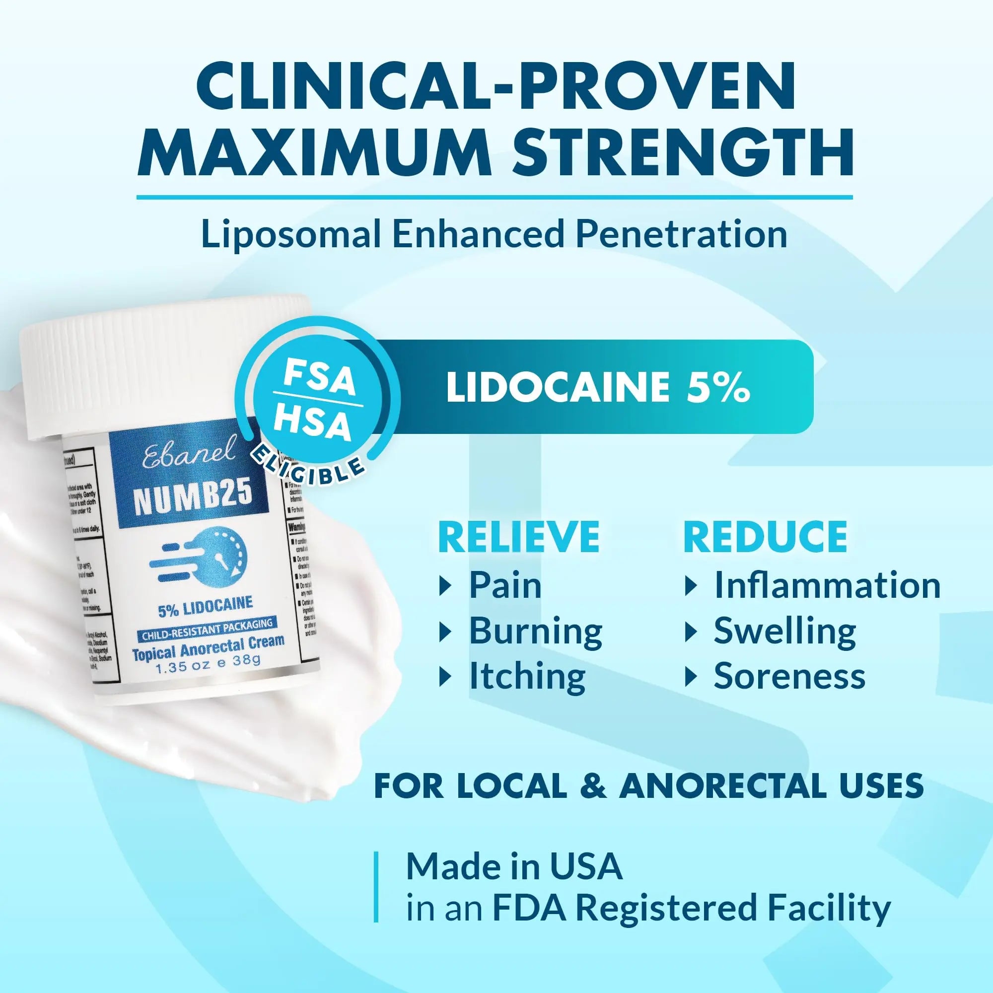 Ebanel 5% Lidocaine Numbing Cream, Pain Relief Burn Itch Numb Cream, Maximum Strength Numb25 Topical Anesthetic with Allantoin, Vitamin E for Local and Anorectal Uses, Hemorrhoid Treatment, 1.35 Oz Aus HealthcareAu supplements