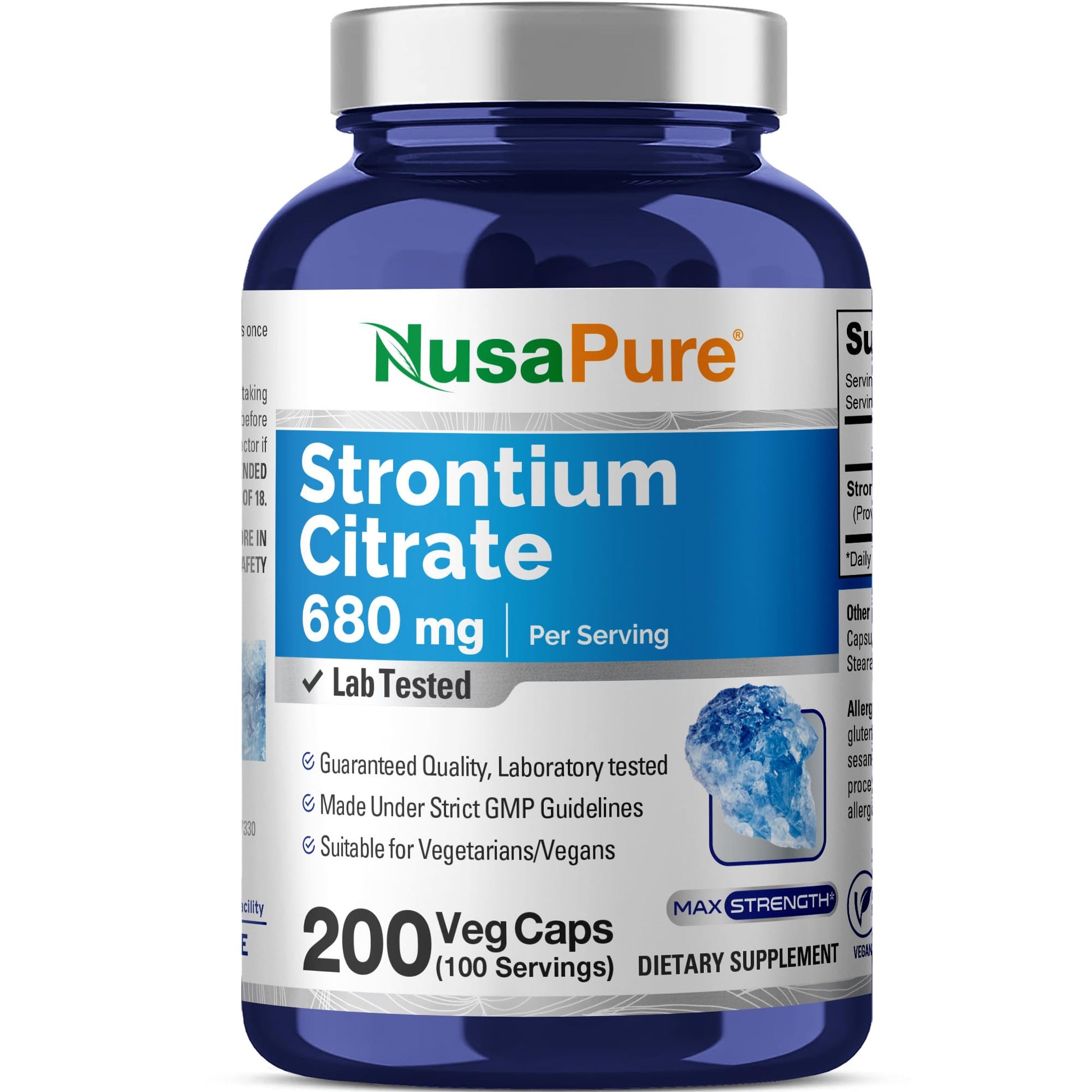 NusaPure Strontium Citrate - Suitable for Vegetarian/Vegan, Non - GMO - 680 mg 200 Capsules NusaPureAu supplements