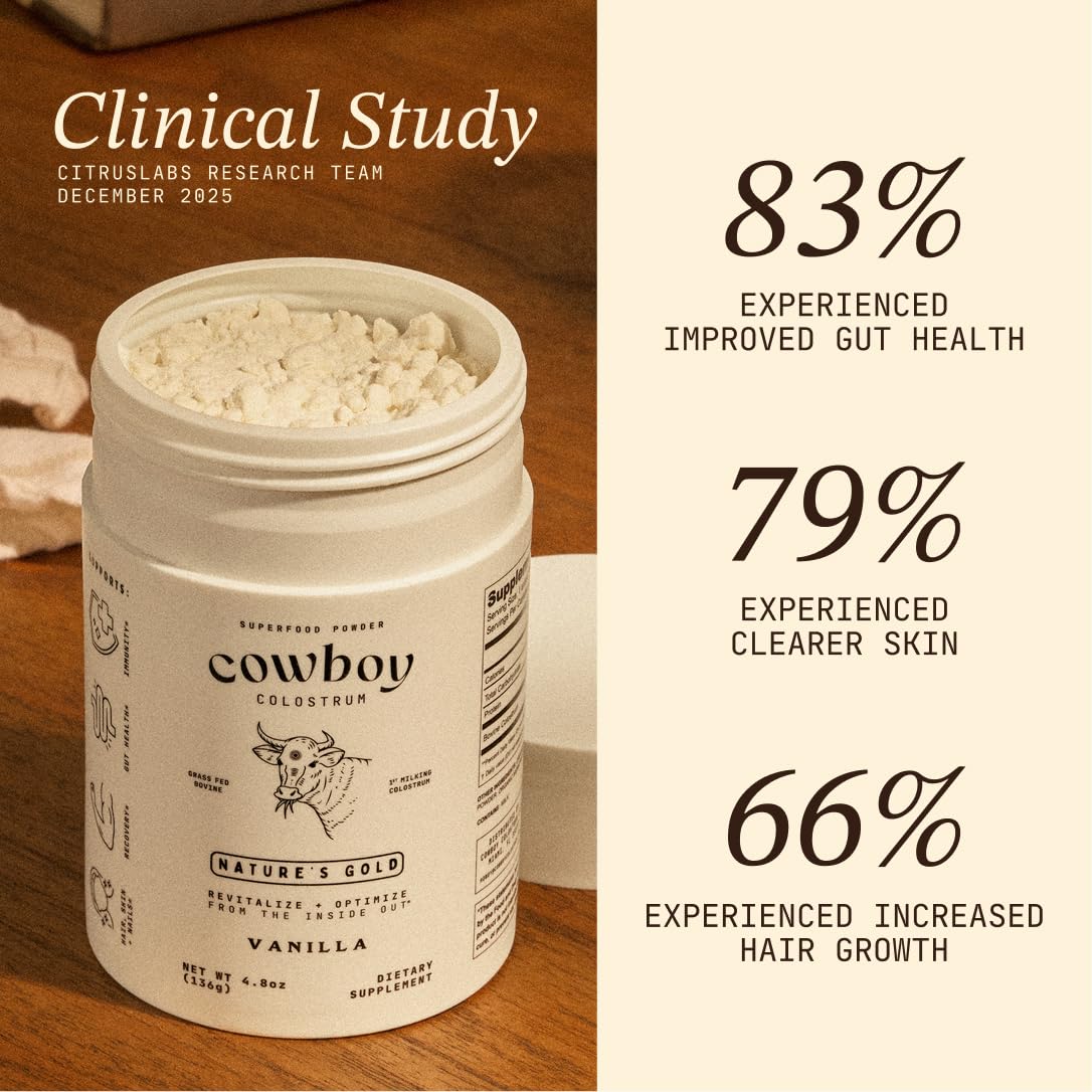 Cowboy - The Exclusive 1st Milking, Whole, Grass Fed Colostrum Supplement for Full Body Health - Bovine Colostrum Powder Packed w/Bioactive Nutrients - Sugar Free (Vanilla, 40 Servings) COWBOY COLOSTRUMAu supplements