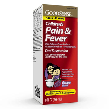 GoodSense Children's Pain and Fever, Acetaminophen 160 mg per 5 mL Oral Suspension, Grape Flavor, 8 FL OZ GoodSenseAu supplements
