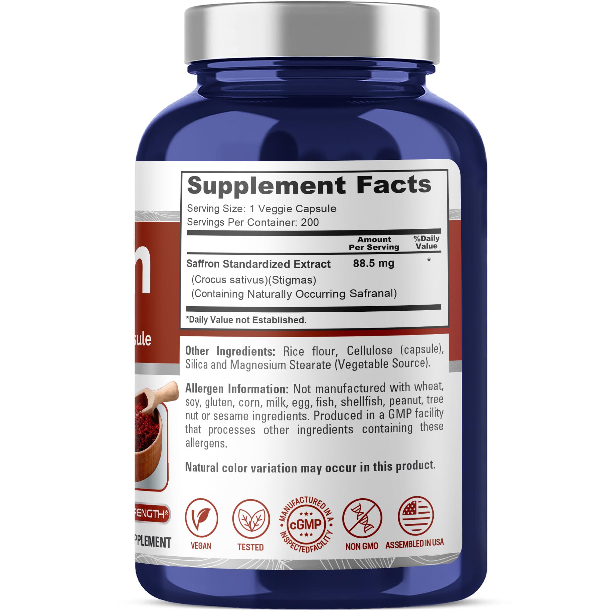 NusaPure Saffron Extract 88.5mg 200 Veggie Caps (Vegetarian, Non-GMO, Vegan) NusaPureAu supplements