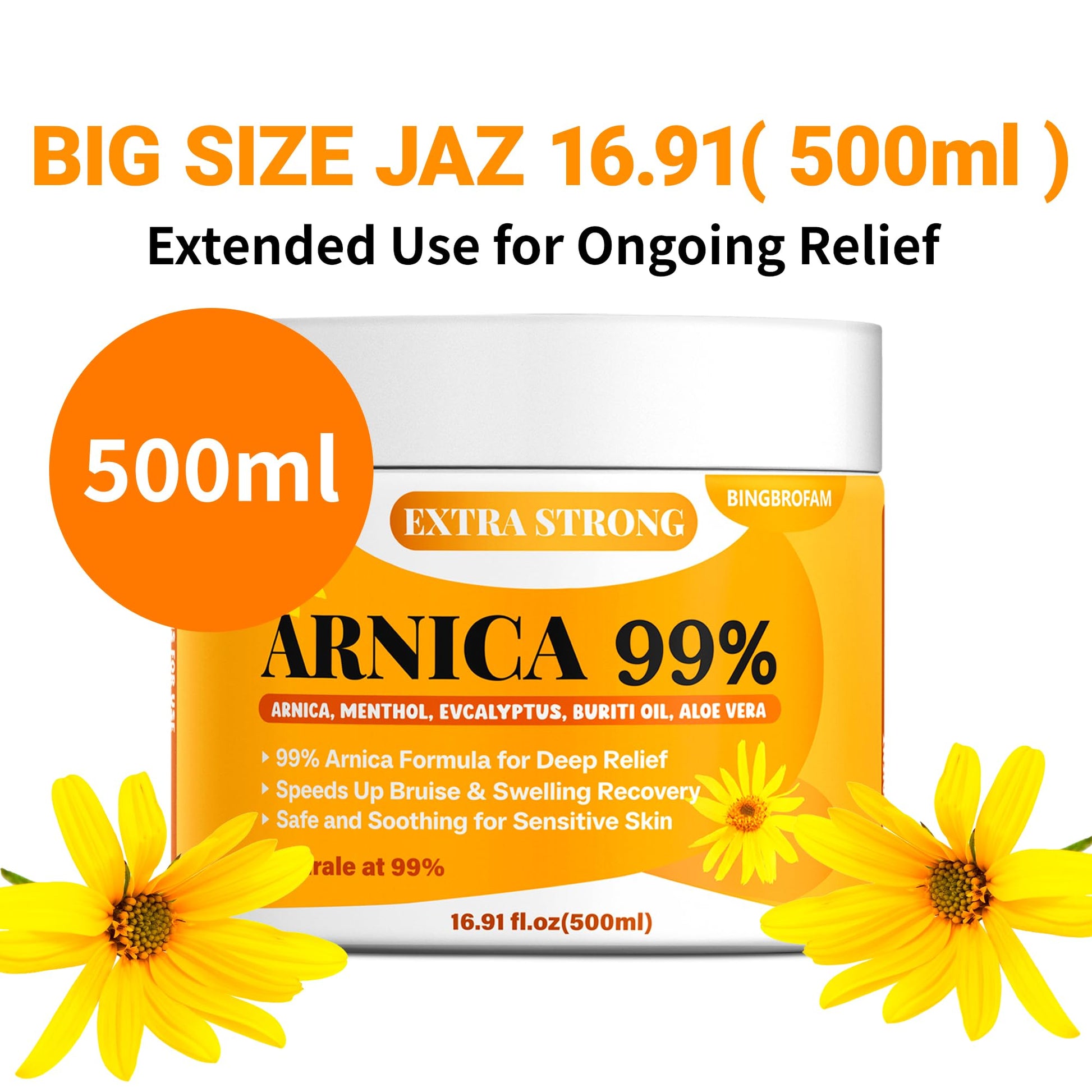 Bingbrofam Arnica Cream 99% Extra Strength Gel Pain Relief for Fast Healing Thin Skin, Seniors Bruises with Menthol, Swelling, Soothing Massage, 16.9 Oz BingbrofamAu supplements