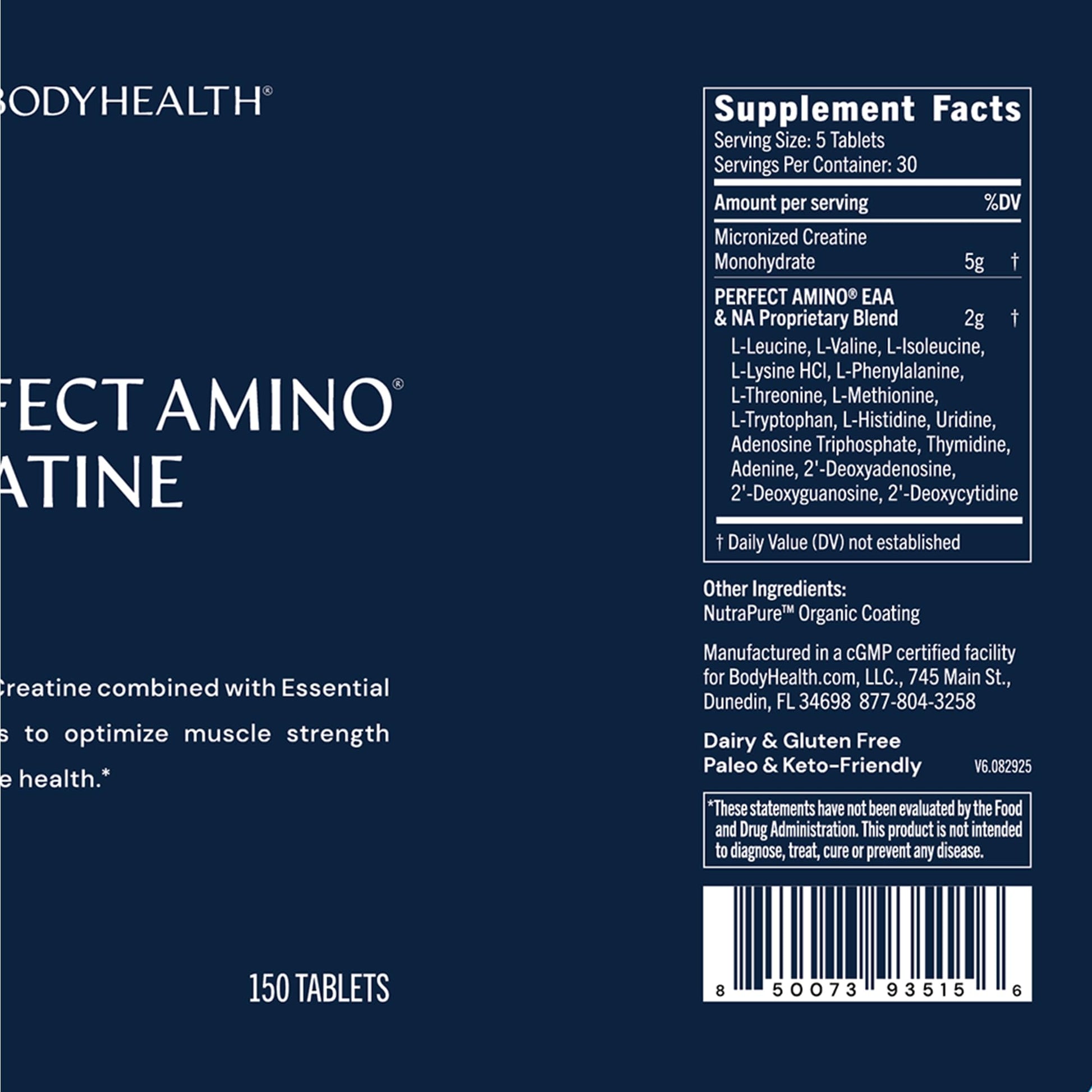 BodyHealth Creatine Monohydrate Tablets – Vegan Pre Workout Supplement with PerfectAmino, BCAAs & EAAs – Keto-Friendly, Muscle Recovery & Energy Support – 5g Creatine Equivalent per Serving BodyHealthAu supplements