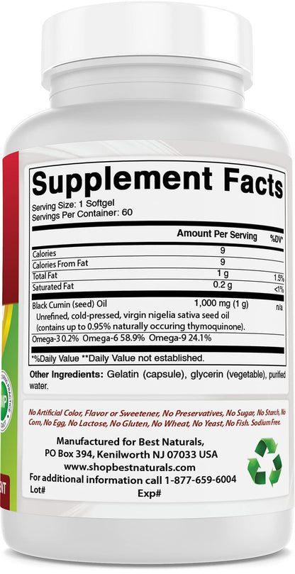 Best Naturals 2 Packs Black Seed Oil Capsules 1000 mg (Non-GMO) Nigella Sativa Best NaturalsUS supplements