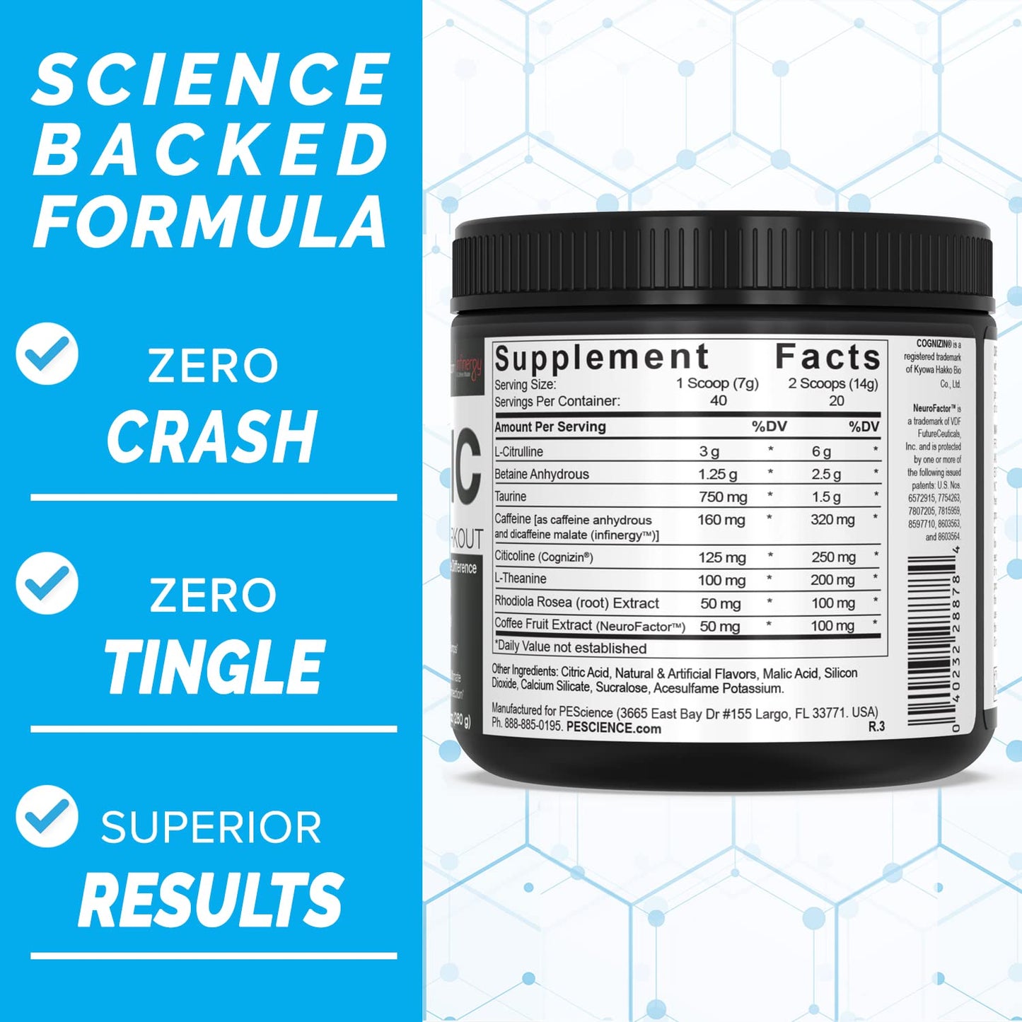 PEScience Prolific Pre Workout Powder, Sour Peach Candy, 40 Scoop, Energy Supplement PEScienceUS supplements