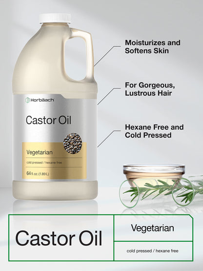 Castor Oil 64oz | for Hair Health, Eyelashes & Eyebrows | Hexane Free & Cold Pressed HorbäachUS supplements