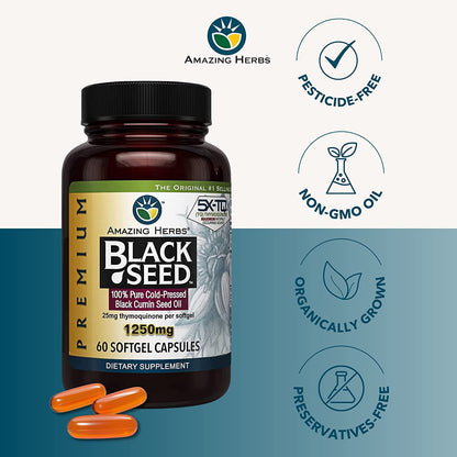 Amazing Herbs Premium Black Seed Oil Capsules - High Potency, Cold Pressed Nigella Amazing HerbsUS supplements