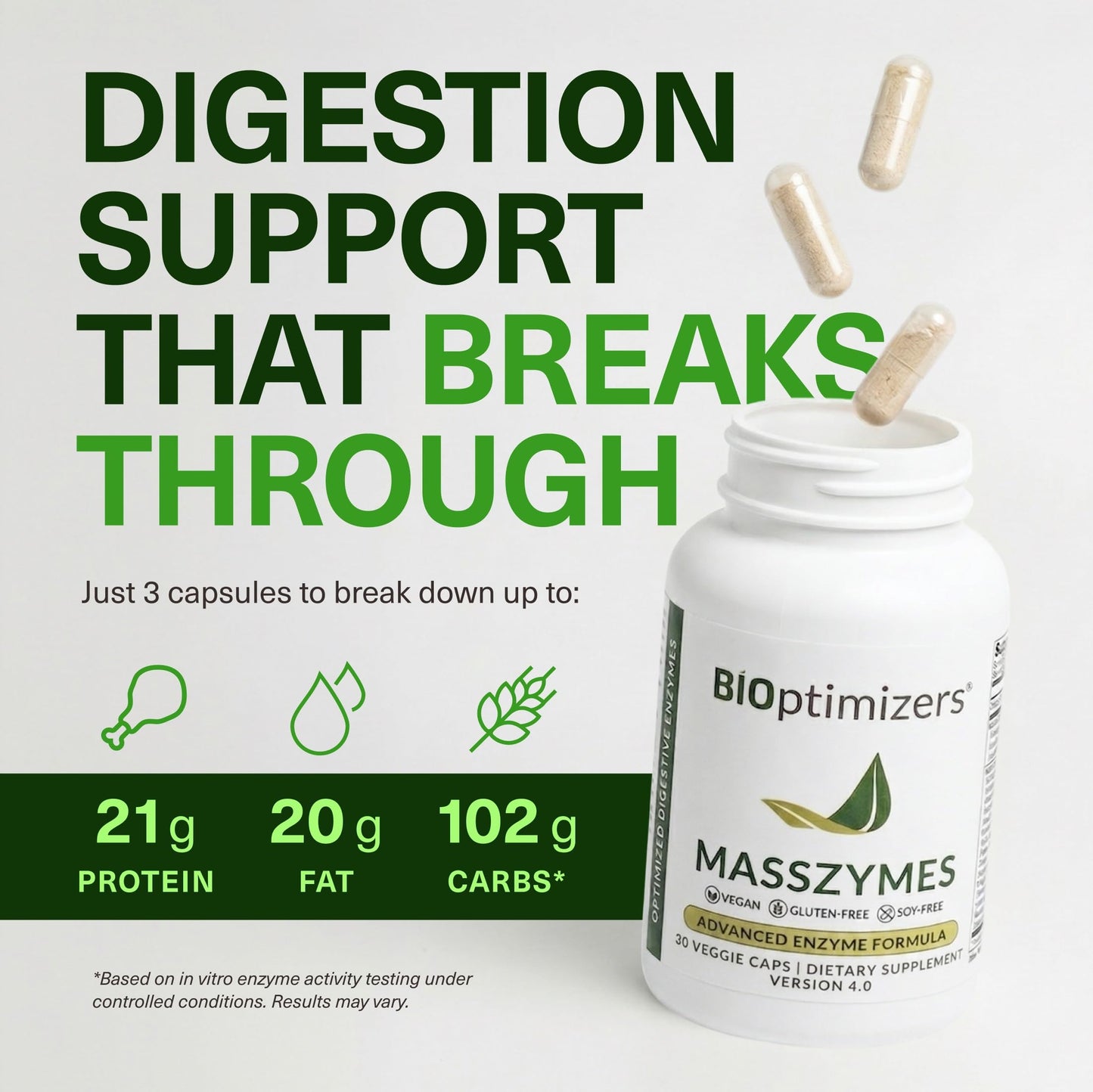 BIOptimizers MassZymes - Complete Digestive Enzymes Supplement for Gut Health - Bloating Relief for Men and Women - Lipase Amylase Bromelain Digestive Enzymes (30 Capsules) BIOptimizersUS supplements