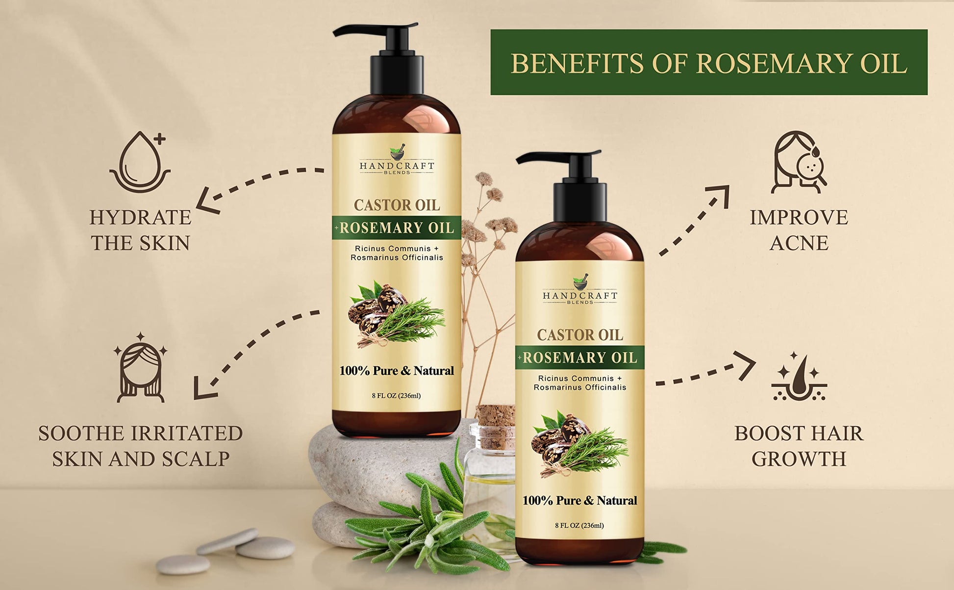 Handcraft Blends Castor Oil with Rosemary Oil for Hair Growth, Eyelashes, Eyebrows Handcraft BlendsAu supplements