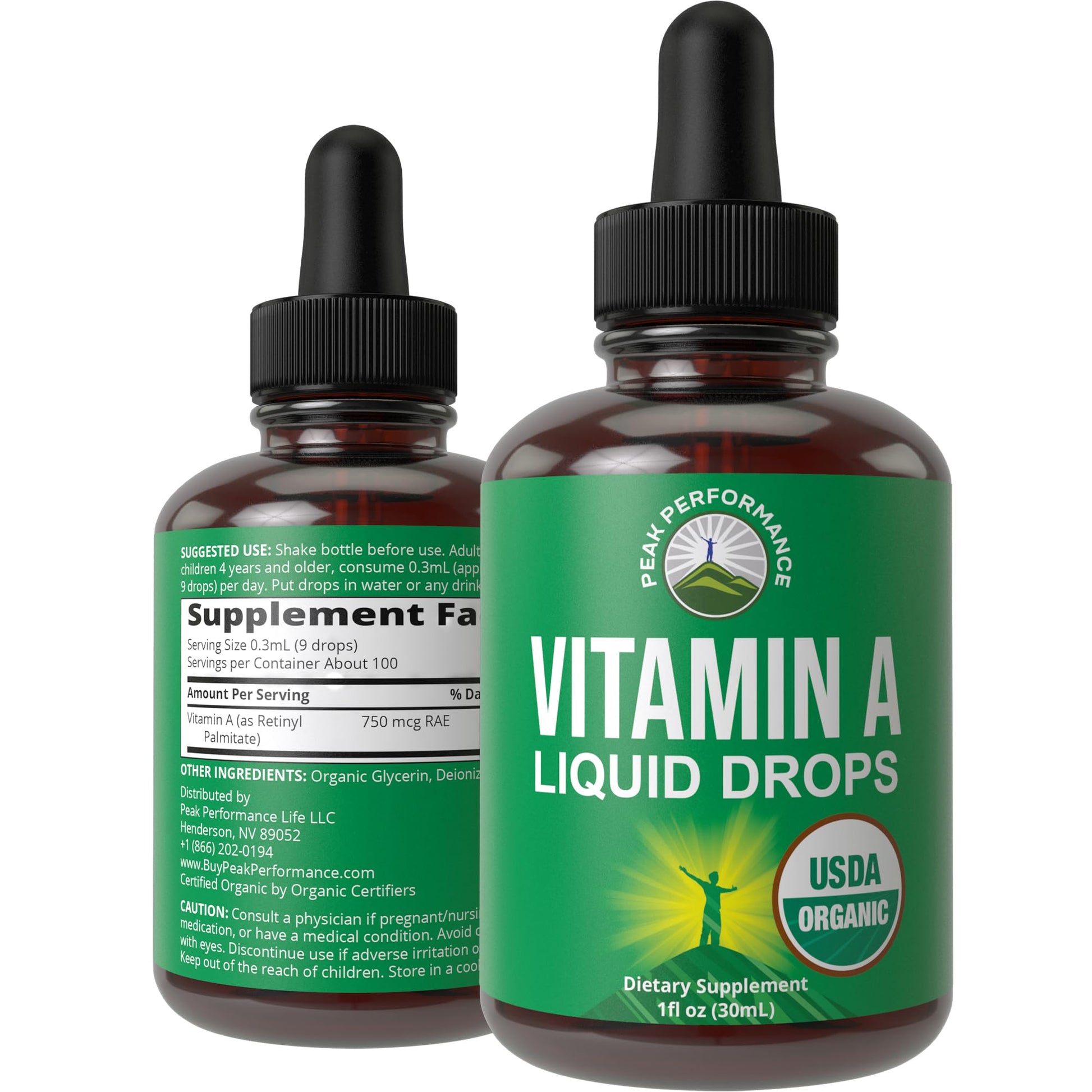 USDA Organic Vitamin A Liquid Drops Supplement. Vegan High Bioavailability for Eye, Skin + Bone Health. for Adults, Men, Women, Kids. Vit A Oil Retinyl Palmitate. Gluten Free, Zero Sugar. 100 Servings Peak PerformanceAu supplements