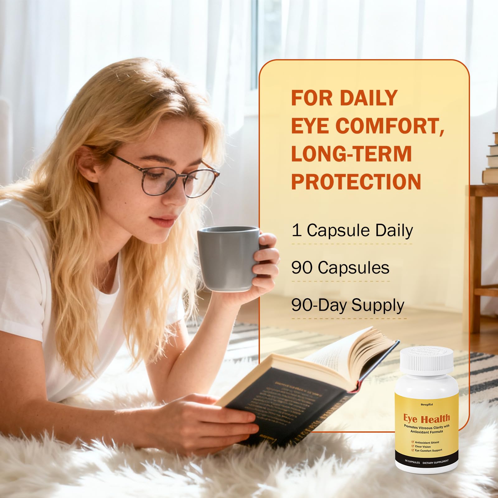 Besgiful Eye Supplement for Vitreous Health, Promotes Clear Vision, Improves Eye Strain & Dryness, Reduces Squiggly Lines, Eye Degeneration, Clear Eye Support, 90 Vegan Capsules BesgifulAu supplements