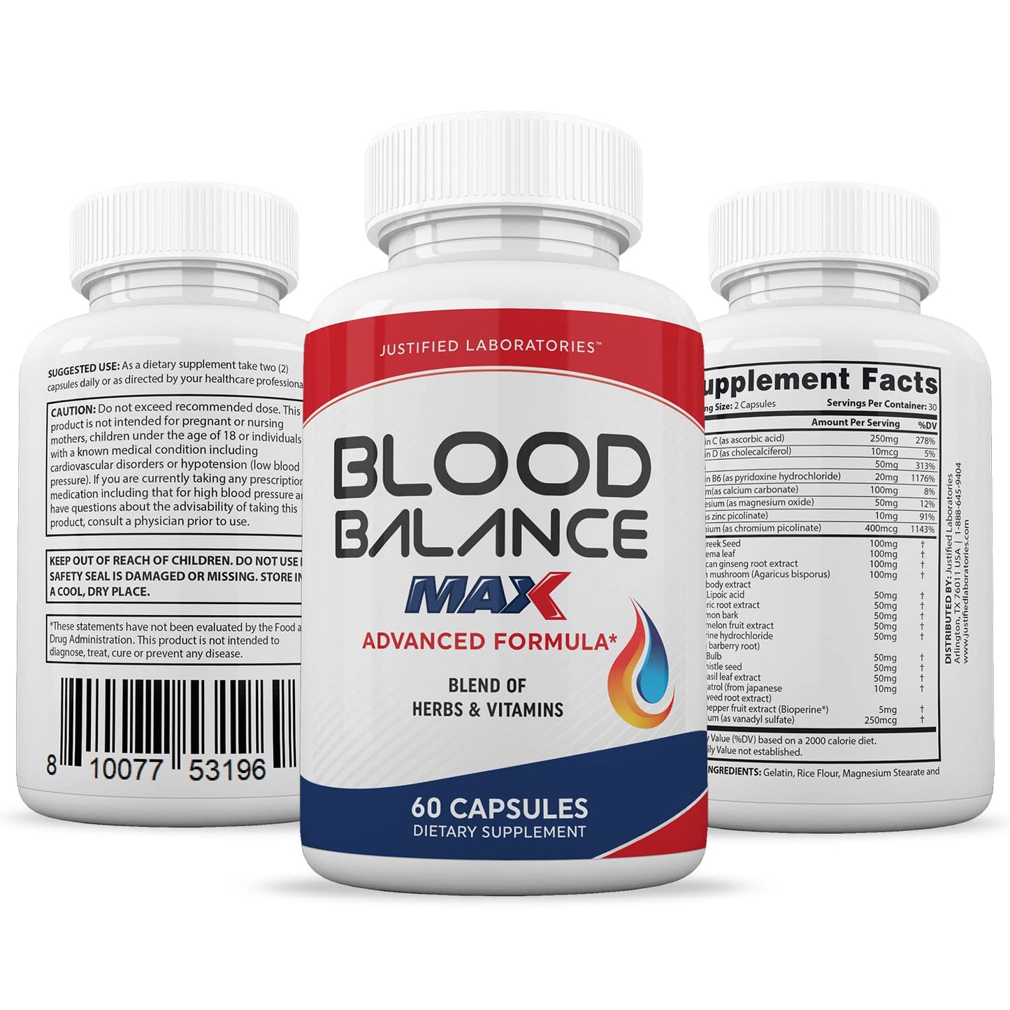 Justified Laboratories (2 Pack Blood Balance Max 1295MG Formula Supplement Pills Justified LaboratoriesUS supplements