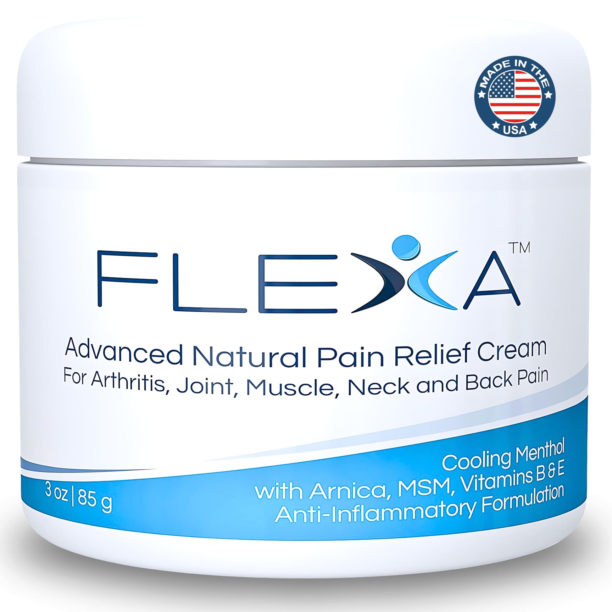 FLEXA Natural Relief Cream - Use on Muscles, Back, Neck, and Joints - with Arnica, Menthol, MSM, Ilex Leaf, and Tea Tree Oil - 3 Oz Jar FLEXAAu supplements