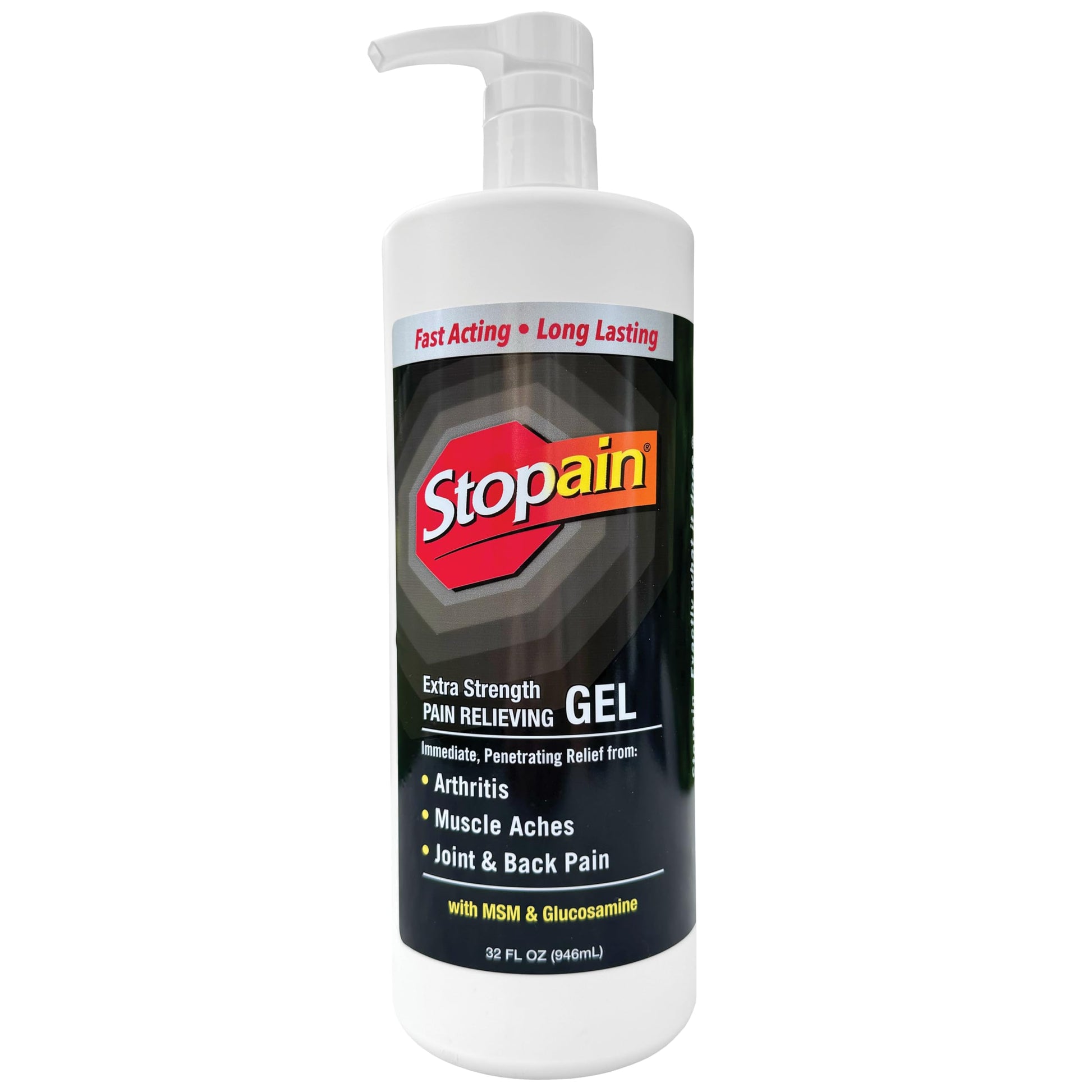 Stopain Pain Relief Gel 32oz, USA Made, Max Strength Fast Acting with Menthol, MSM, Glucosamine for Joint Pain, Back Pain, Arthritis, Knee, Neck Pain, HSA FSA Approved OTC Topical Analgesic Product StopainAu supplements