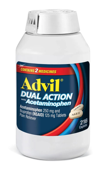 Advil Dual Action Coated Caplets, 125 Mg Ibuprofen and 250 Mg Acetaminophen per Dose (2 Dose Equivalent) for 8 Hour Pain Relief - 216 Count AdvilAu supplements