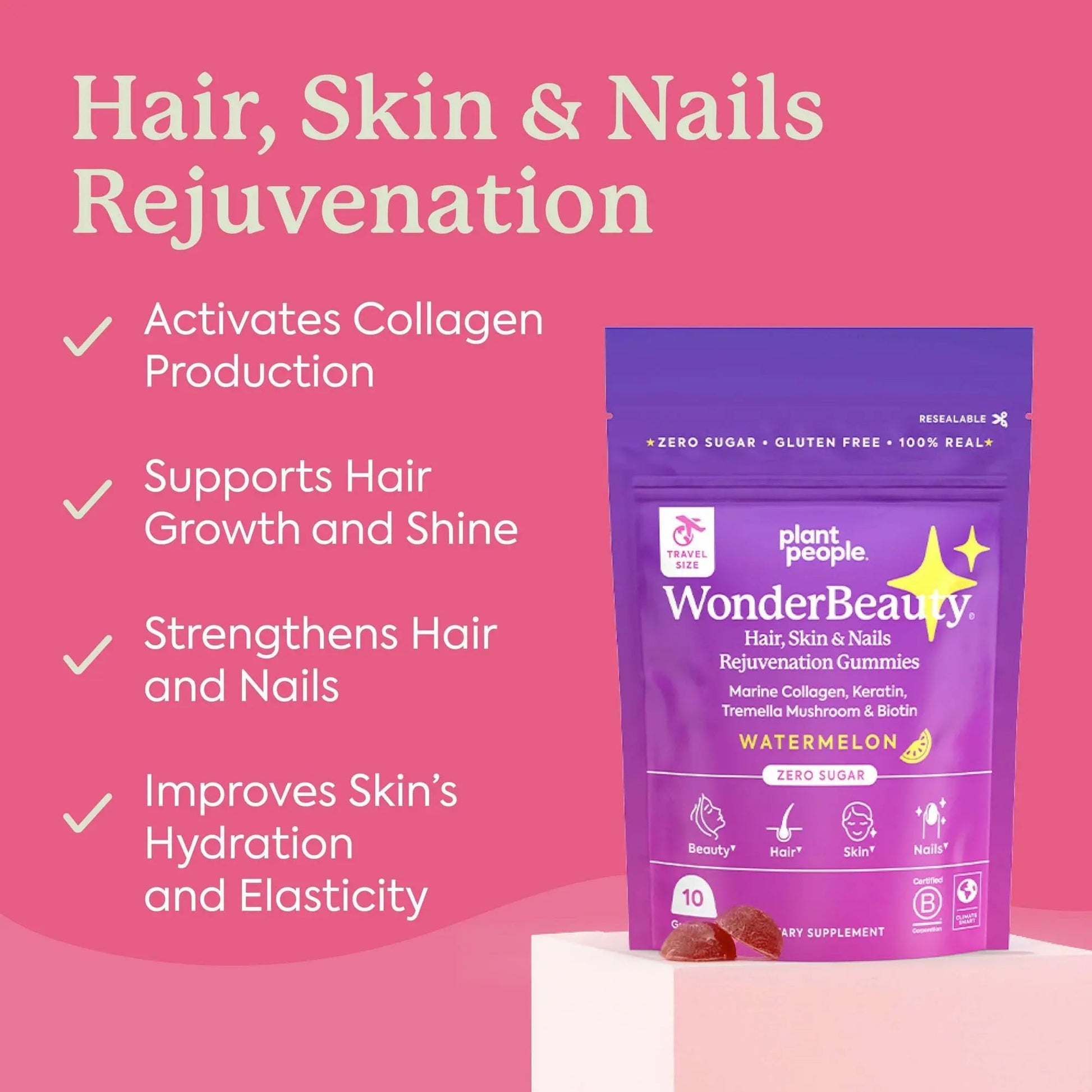 Plant People WonderBeauty Hair, Skin & Nails Rejuvenation Gummies with Tremella Mushroom, Marine Collagen Peptides, Keratin, & Biotin Plant PeopleAu supplements