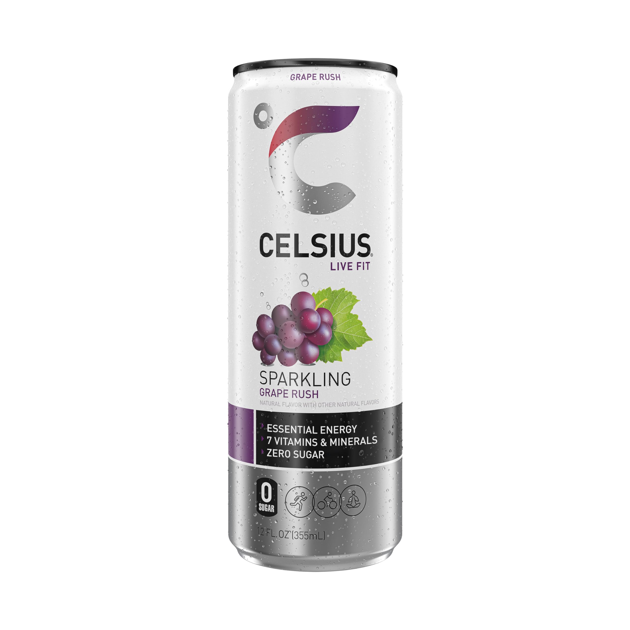 CELSIUS Sparkling Grape Rush, Functional Essential Energy Drink 12 Fl Oz (Pack of 12) CELSIUSUS supplements