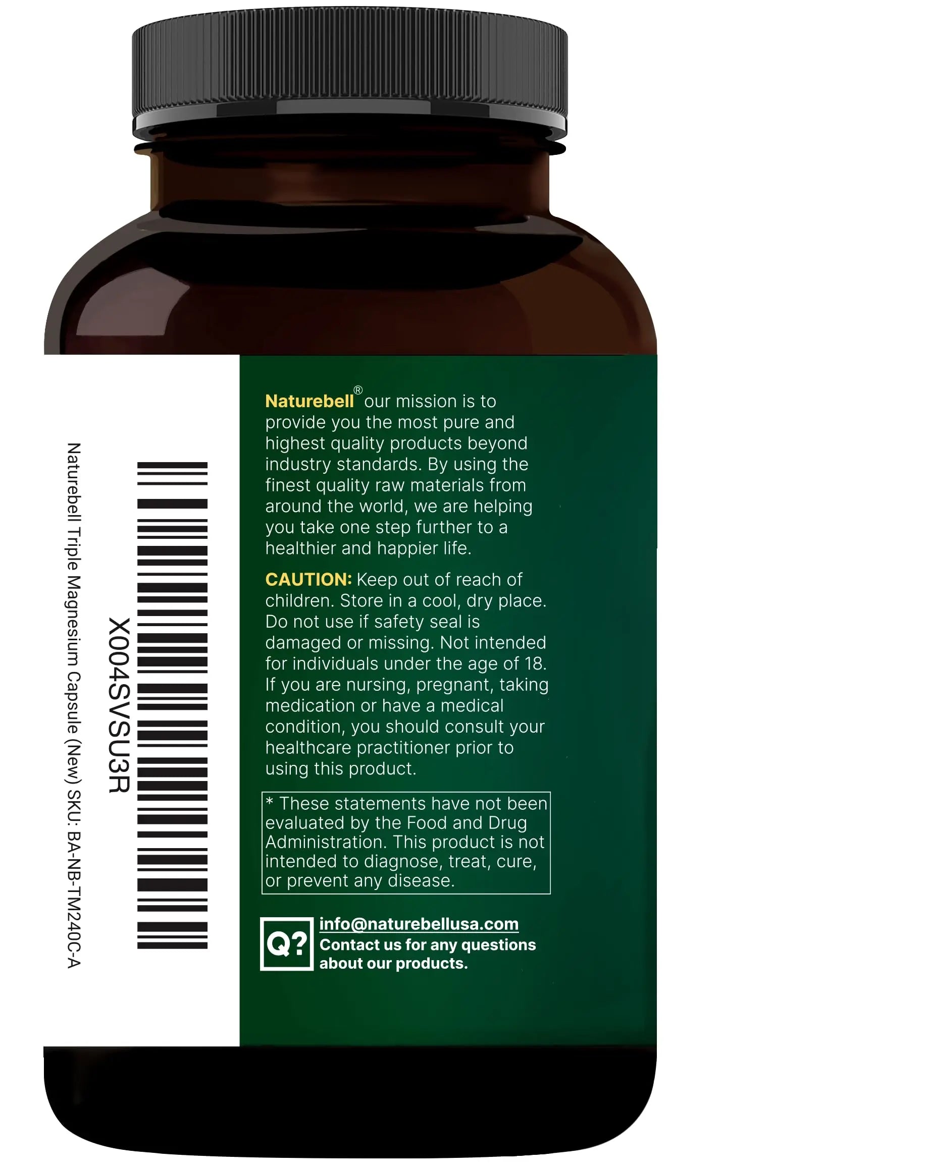 NatureBell Magnesium Complex for Women & Men 1,000mg Per Serving – 240 Capsules – Triple Magnesium Complex with Glycinate, Citrate & Malate – Chelated & Purified – Non‑GMO, Filler Free NatureBellnz supplements