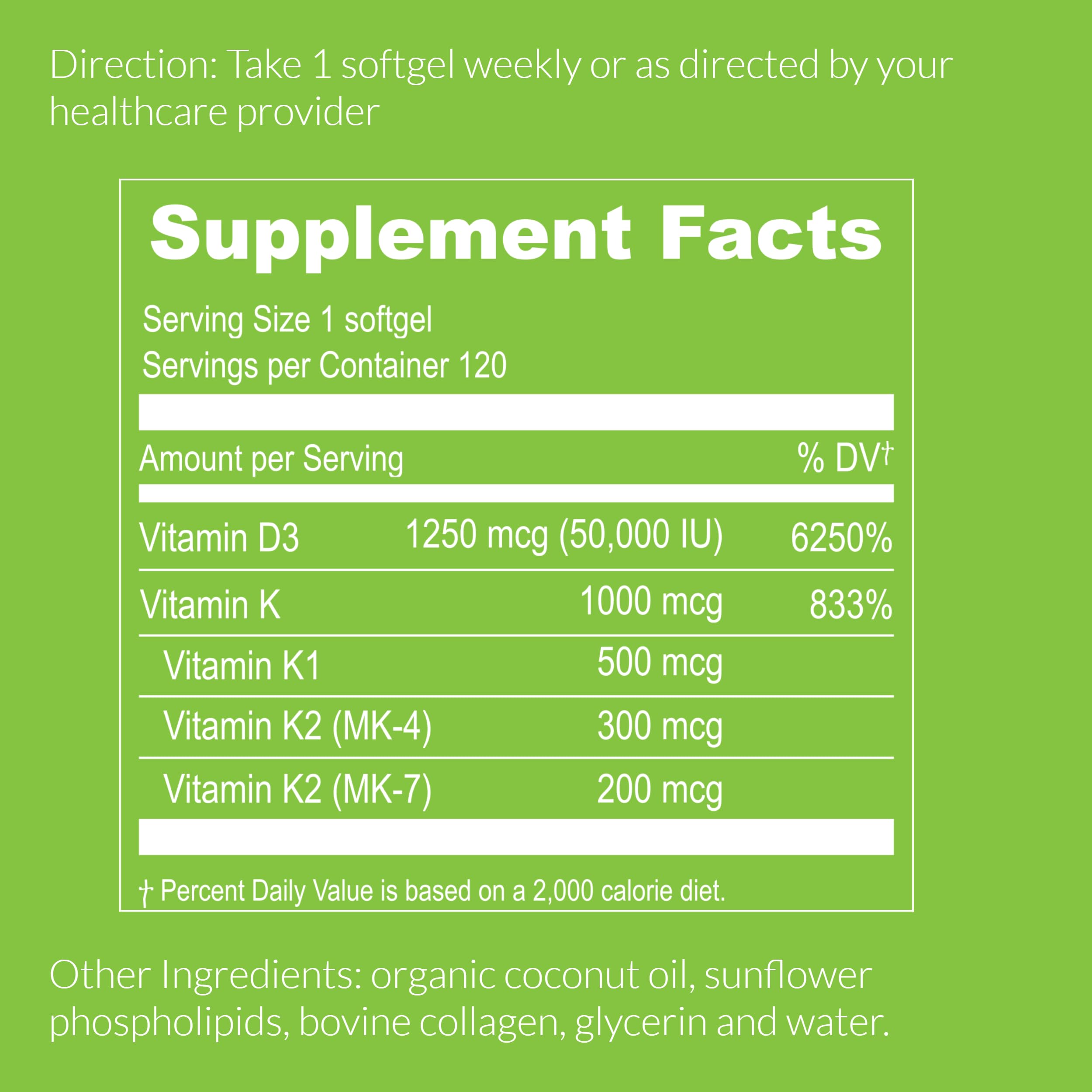 UpNourish Liposomal Vitamin D3 50000 IU (Vitamina D3 de 50000) with 1000 mcg Vitamin K, High Dose Vitamin D3 K2, Vitamin D 50000 IU with K1, K2 MK-4 and MK-7, 120 Mini Softgels UpNourishAu supplements