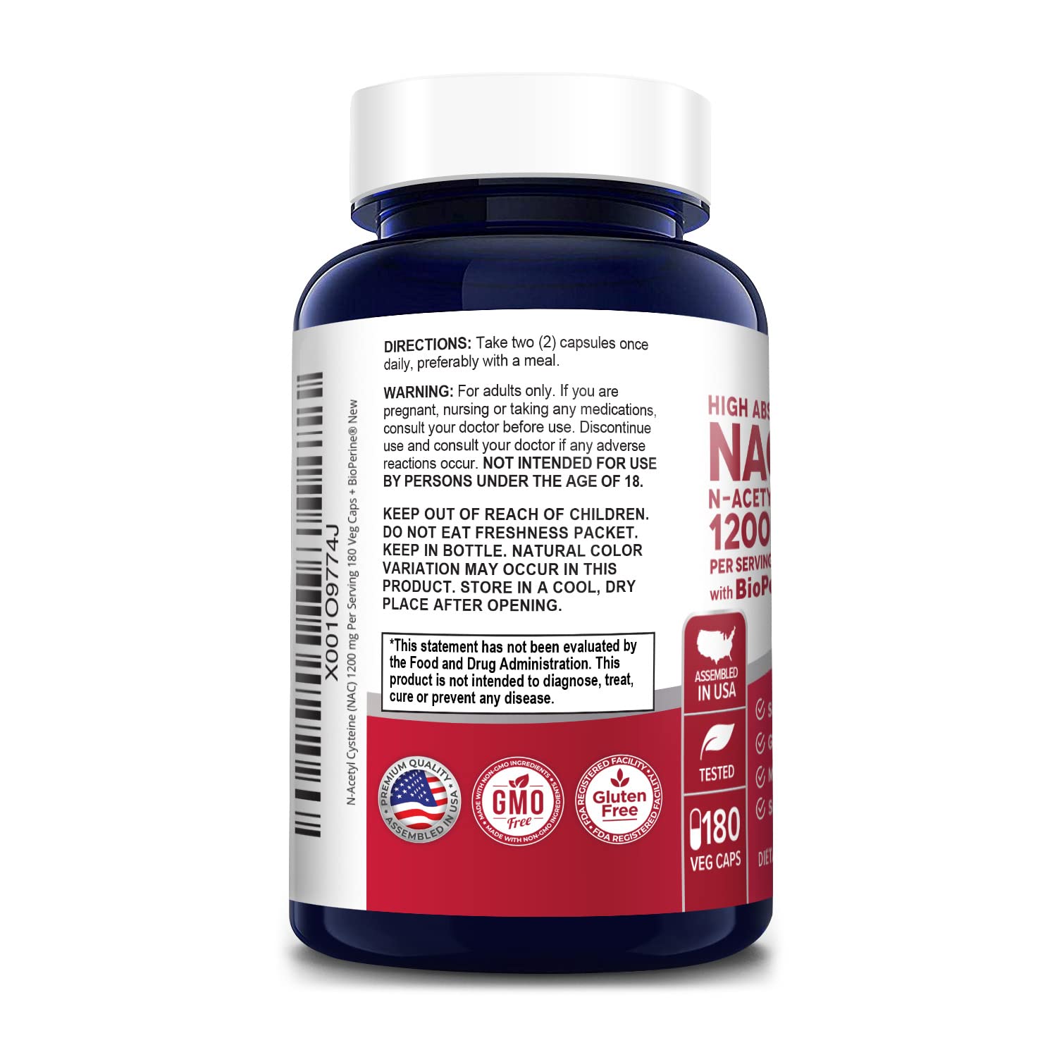 NusaPure N-Acetyl Cysteine (NAC) 1200mg 180 Veggie Caps (Vegetarian, Non-GMO, Gluten Free) Bioperine NusaPureAu supplements