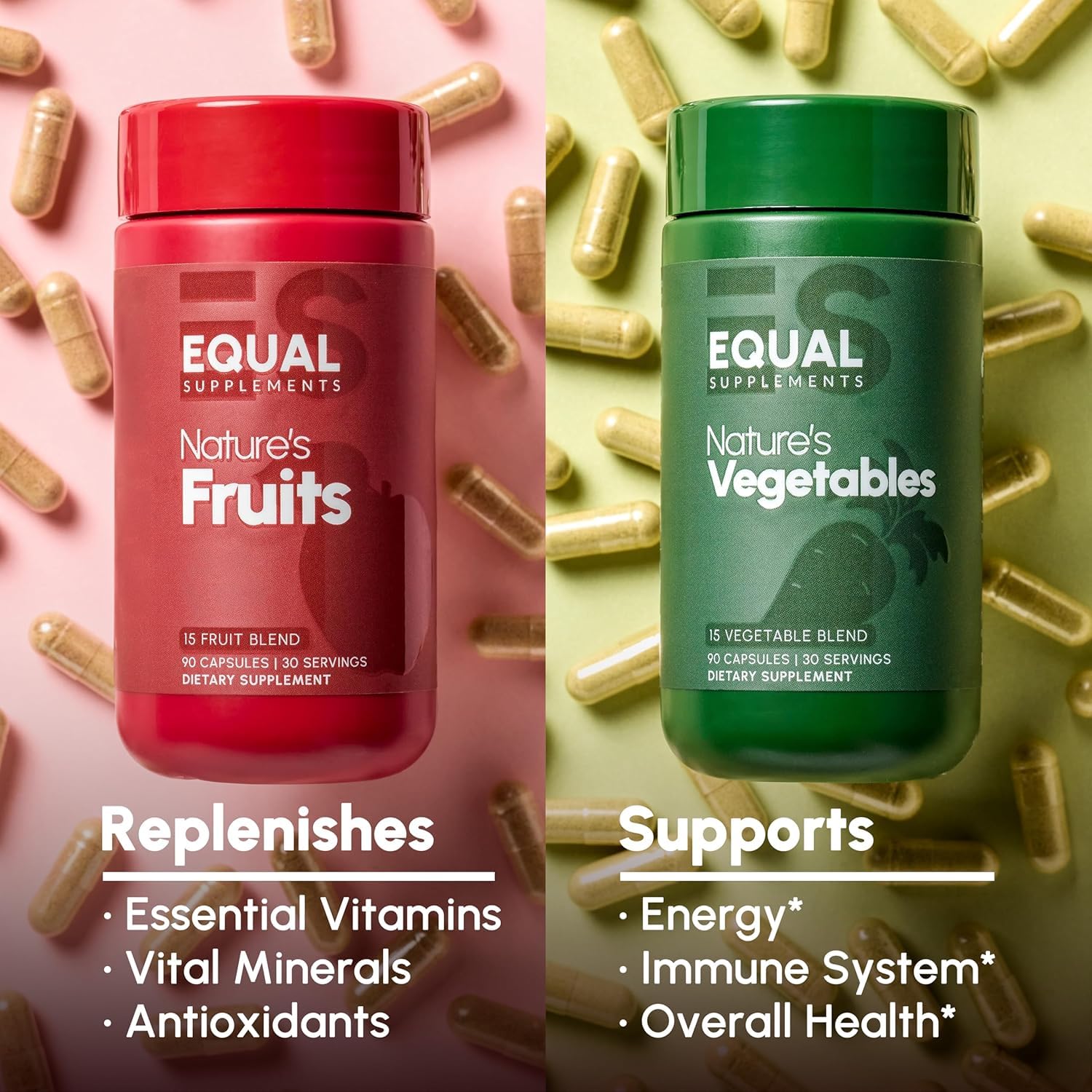 Equal Supplements Fruits and Vegetables Capsules | 2 Month Supply | GMP Certified-Manufactured in US | Fruit and Veggies Supplement for Balance | of Nature, Fruit and Vegetable Capsule for Adults Equal SupplementsAu supplements