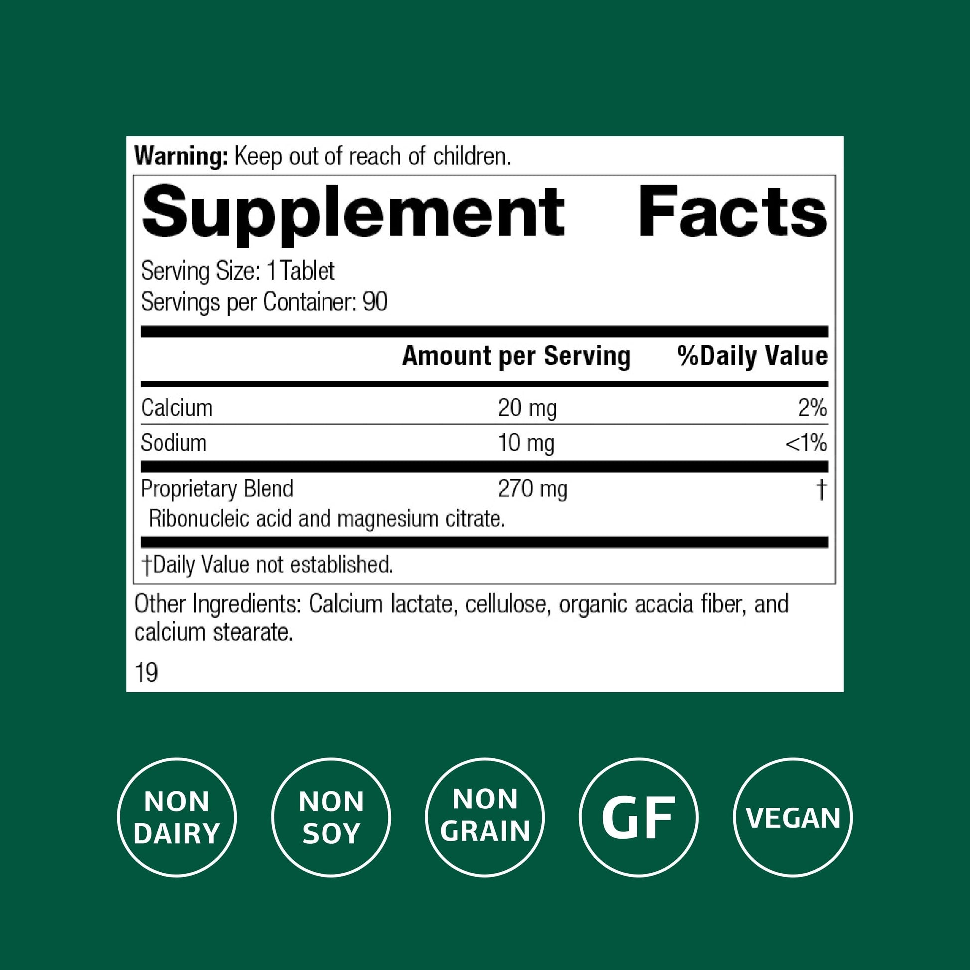 Standard Process Ribonucleic Acid RNA - Cell Development Support - Aids Protein Synthesis - Vegan, Gluten-Free, Non-Soy, & Non-Grain - 90 Tablets (90 Servings) Standard Process Inc.Au supplements