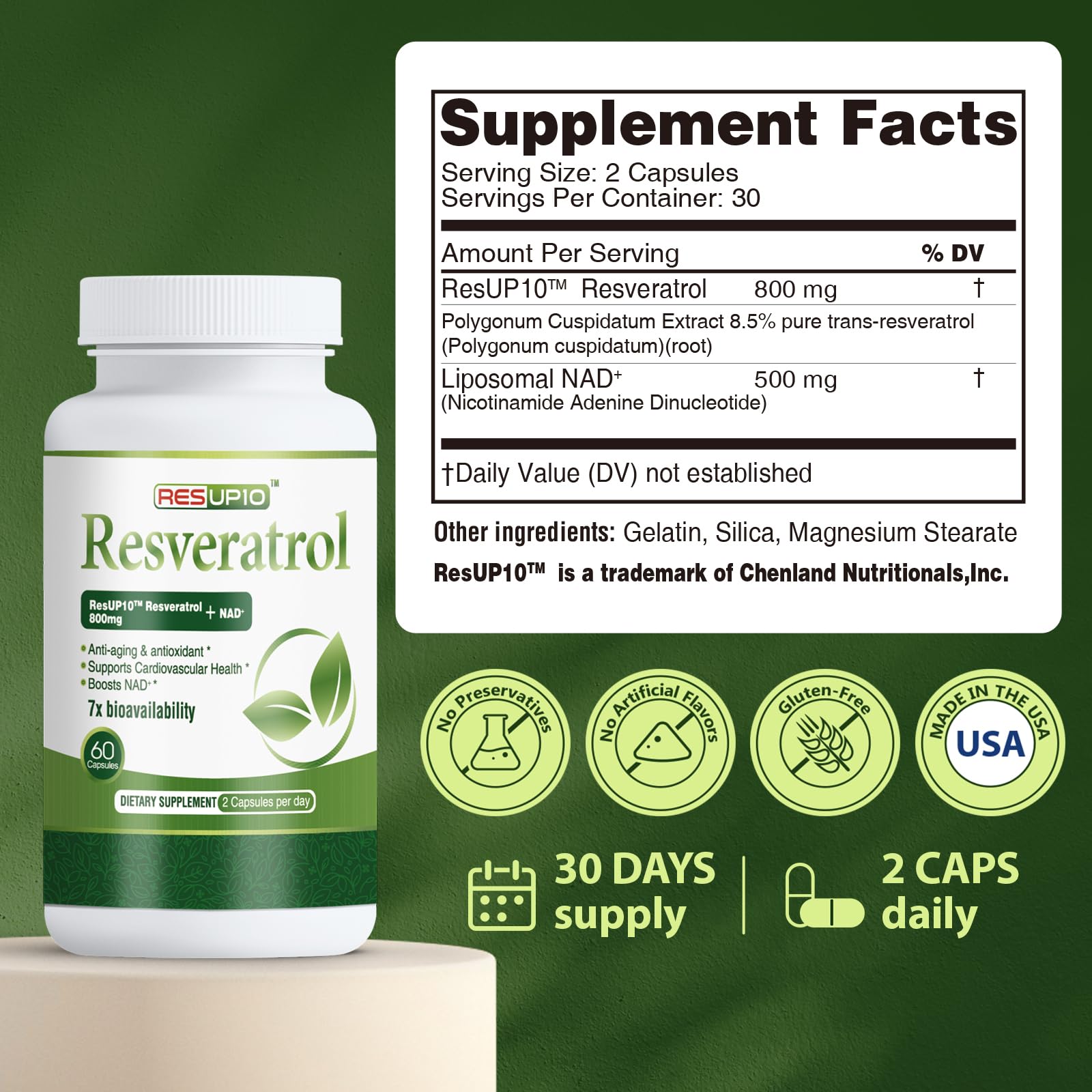 PureBotan Liposomal NAD+ Resveratrol Supplement 1300mg, High Bioavailable Trans Resveratrol ResUP10, with Extra Strength NAD Plus, Support Aging, Cardiovascular Health and Cellular Energy, 60 Capsules PureBotanAu supplements