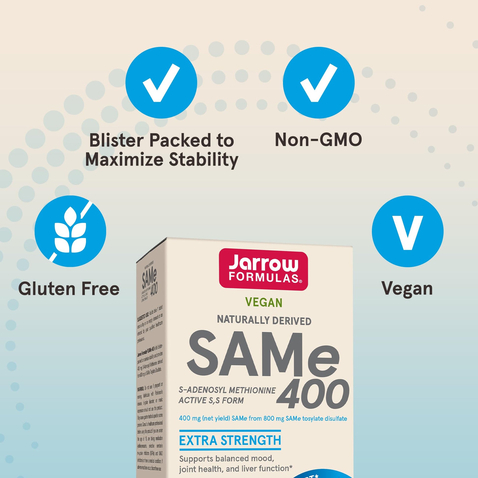 Jarrow Formulas SAMe Supplement 400 mg - 60 Tablets - High Concentration of Active S,S Form - Supports Joint Health, Liver Function, Brain Metabolism, Balanced Mood & Antioxidant Defense - 60 Servings Jarrow FormulasAu supplements
