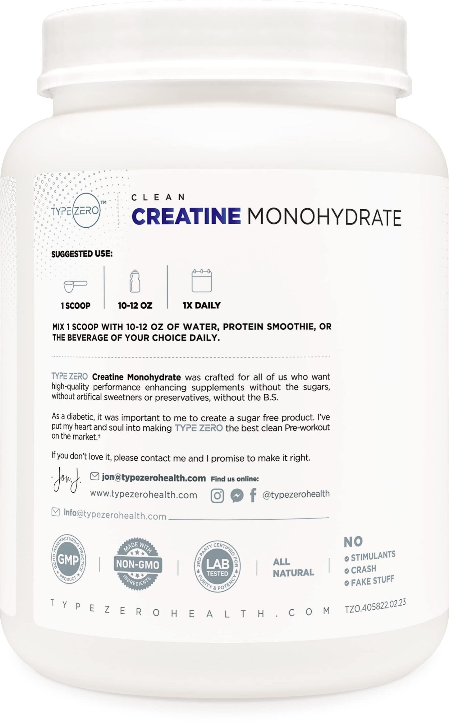 Type Zero Creatine Monohydrate (Unflavored) 1 KG, 5000mg (5g) Per Serving, Micronized, Zero Sugar, Keto Friendly & Gluten Free, 200 Servings Type ZeroUS supplements