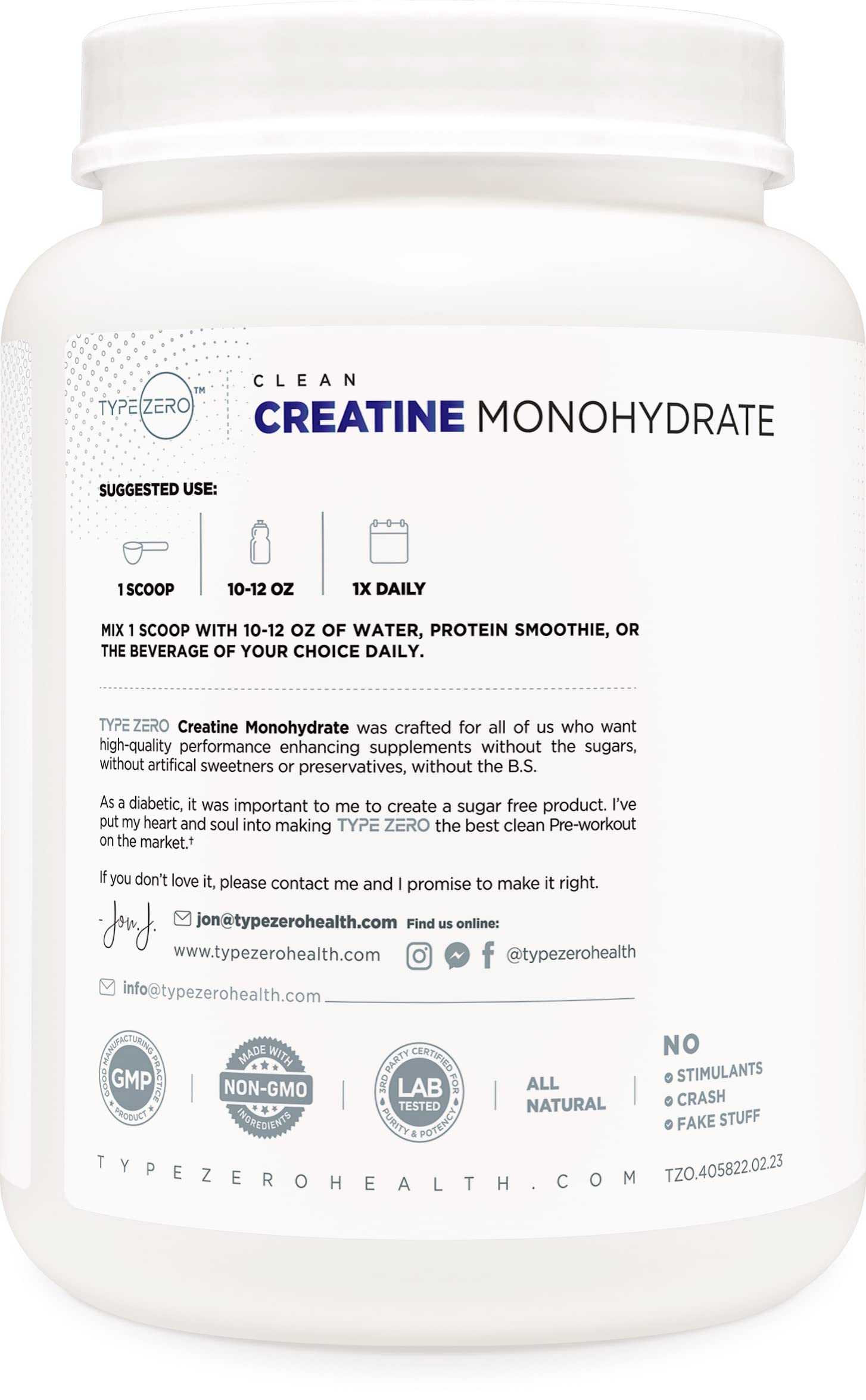 Type Zero Creatine Monohydrate (Unflavored) 1 KG, 5000mg (5g) Per Serving, Micronized, Zero Sugar, Keto Friendly & Gluten Free, 200 Servings Type ZeroUS supplements