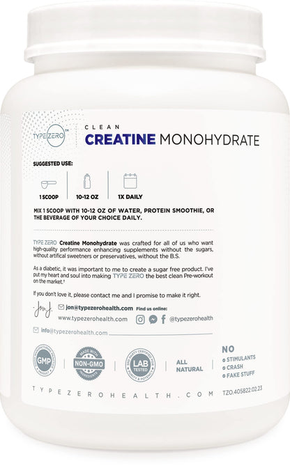 Type Zero Creatine Monohydrate (Unflavored) 1 KG, 5000mg (5g) Per Serving, Micronized, Zero Sugar, Keto Friendly & Gluten Free, 200 Servings Type ZeroUS supplements