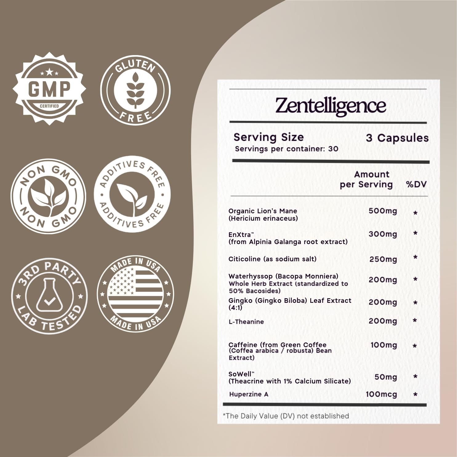 Zen Principle Zentelligence™ Focus Nootropic Supplement for Students & Professionals | Energy, Memory & Stress Support | Jitter-Free Formula with L-Theanine, Ginkgo Biloba, Huperzine A. 90 Capsules Zen PrincipleAu supplements