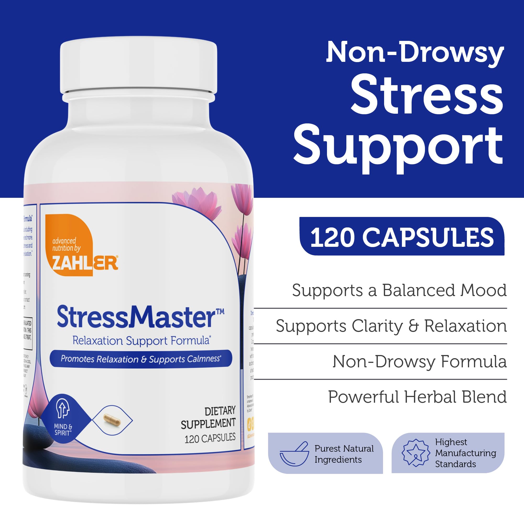 Zahler StressMaster, Relaxation Support Supplement, Promotes Natural Calm, Certified Kosher 120 Capsules ZahlerAu supplements