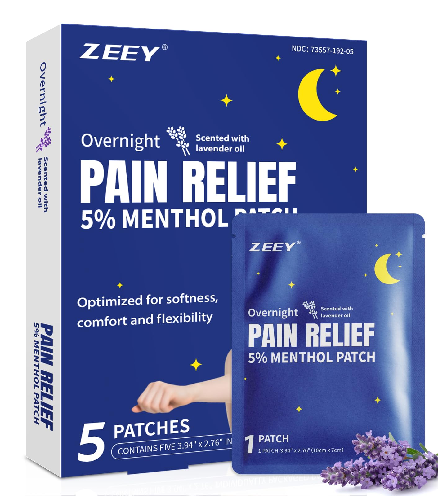 ZEEY 5% Menthol Overnight Pain Relief Patches, French Lavender Oil Pain Patch for Back, Knee, Neck, Shoulders, Joints, Muscle Soreness, Fast Acting, Topical Analgesic, Gel Patch, 3.94" x 2.76", 5Ct ZEEYAu supplements