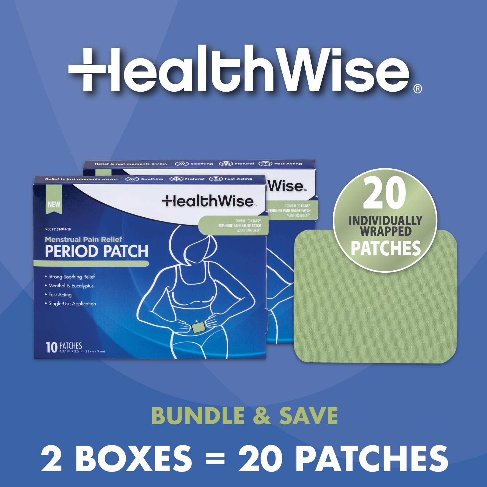 HealthWise Menstrual Pain Relief Bundle | Twenty 10% Menthol + Eucalyptus Period Patches | Generous XL Size Patch | Natural, Therapeutic Care at Home HealthWiseAu supplements