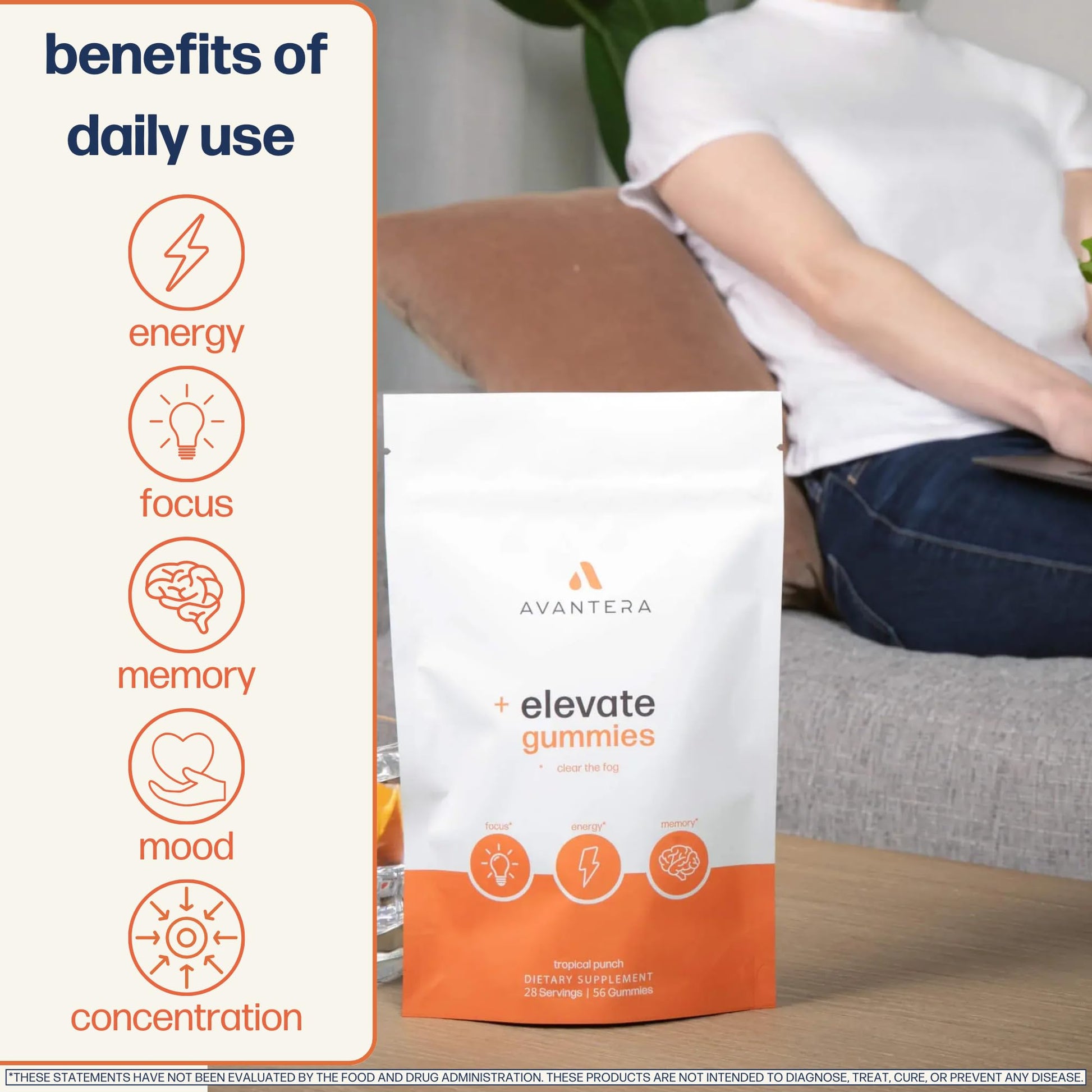 Avantera Elevate Gummies Premium Nootropic Supplement - Beat Brain Fog - Best Focus Supplements for Memory & Focus Support - Energy Without Crash - 60 Gummies for Women & Men AvanteraAu supplements