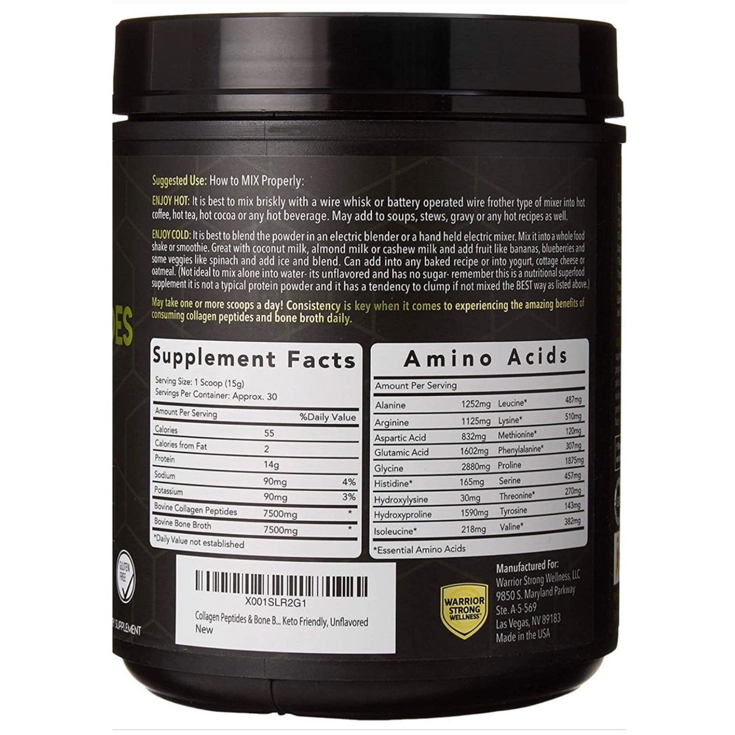 Warrior Strong Wellness Premium Collagen Peptides Bone Broth: Grass Fed Hydrolyzed Warrior Strong WellnessUS supplements