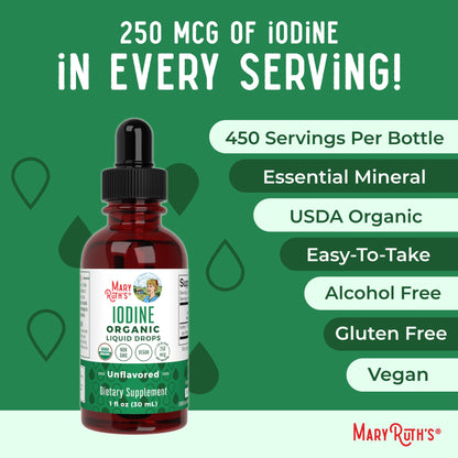 MaryRuth Organics Iodine Liquid Drops | Potassium Iodide | 1 Year Supply | 450 Servings | Thyroid Health | USDA Organic| MARYRUTH'SUS supplements