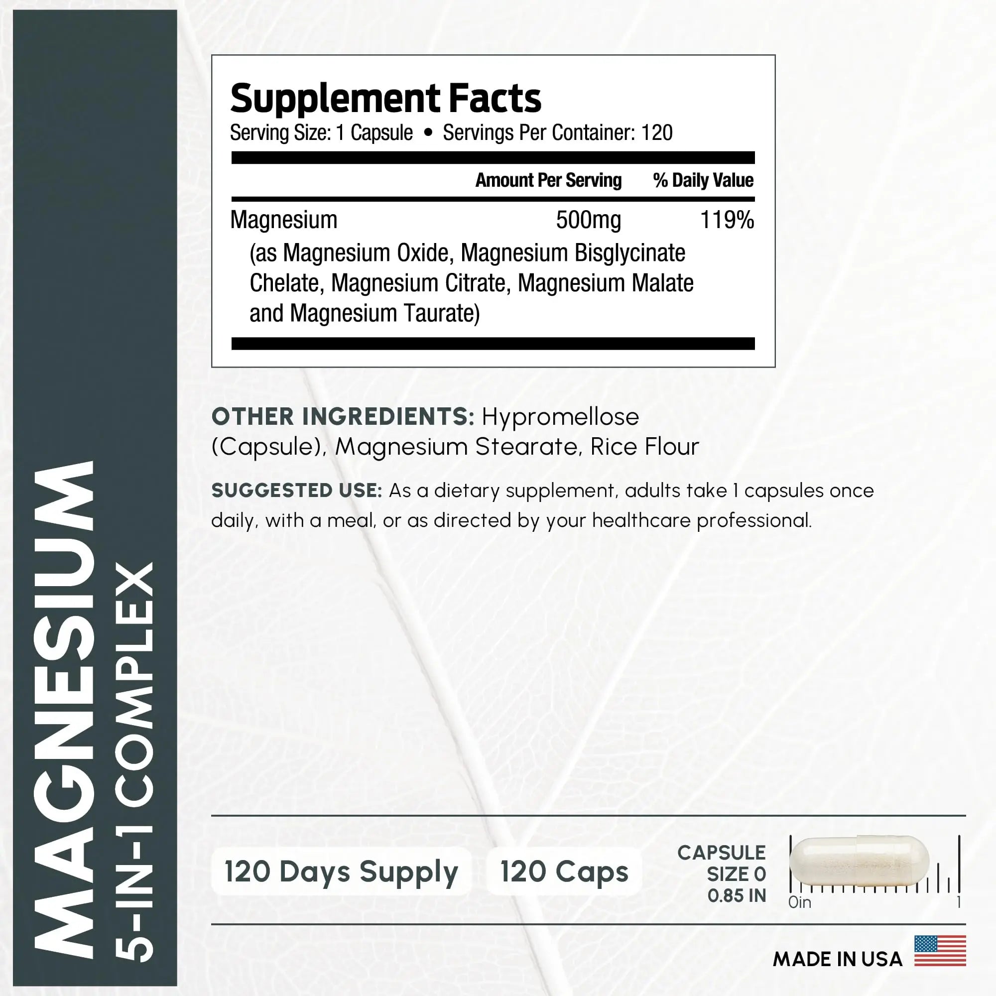 ForestLeaf Magnesium Complex for Women and Men - 500mg Magnesium Supplement for Sleep - 5-in-1 Chelated Magnesium Citrate, Bisglycinate, Malate, Taurate, Oxide (120 Ct) ForestLeafnz supplements