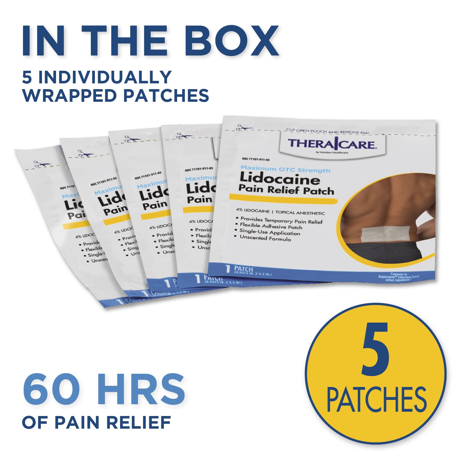 Thera|Care Pain Relief Patch | 4% Lidocaine Patch | 3.9” x 5.5” | 5-Count Box Thera CareAu supplements