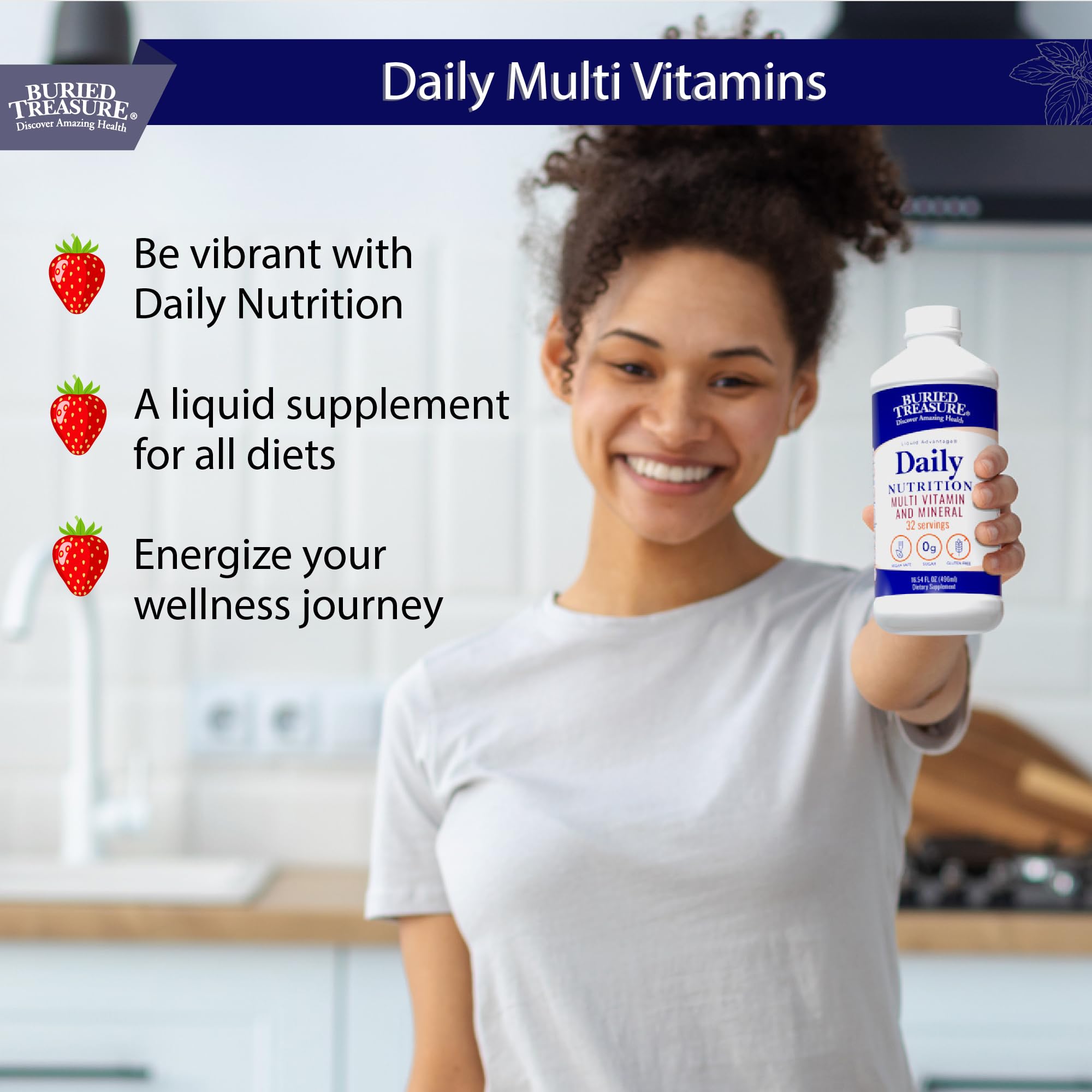 Buried Treasure Daily Nutrition Liquid Multivitamin and Mineral Supplement with Trace Minerals, Superfoods, Vitamin A, B-Complex, C, D, E, Methylfolate, Biotin, Magnesium, Zinc, Resveratrol, 32 serv Buried TreasureAu supplements