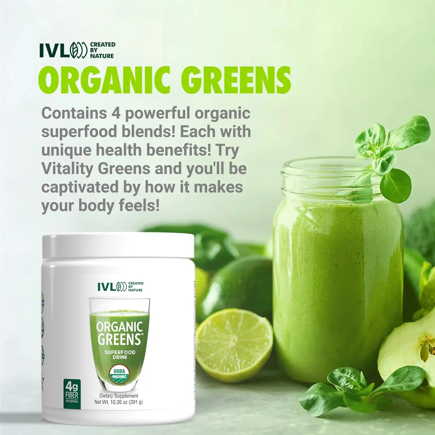 IVL - Organic Greens - Organic Superfood Drink - Loaded with Antioxidants, Micronutrients, Prebiotics & Probiotics - for Immune Support, Digestive Health - Great Taste (1 Pack, 30 Servings) IVLAu supplements