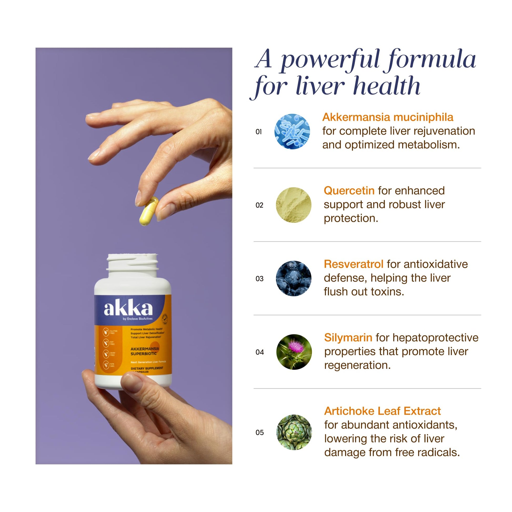 AKKA Premium Liver Cleanse Detox & Repair Superbiotic - Supports Liver Health & Function, Boosts Energy, Digestion & Metabolism with Bioavailable Pasteurized Akkermansia, Non-GMO, Gluten-Free, 60 Caps AKKAAu supplements
