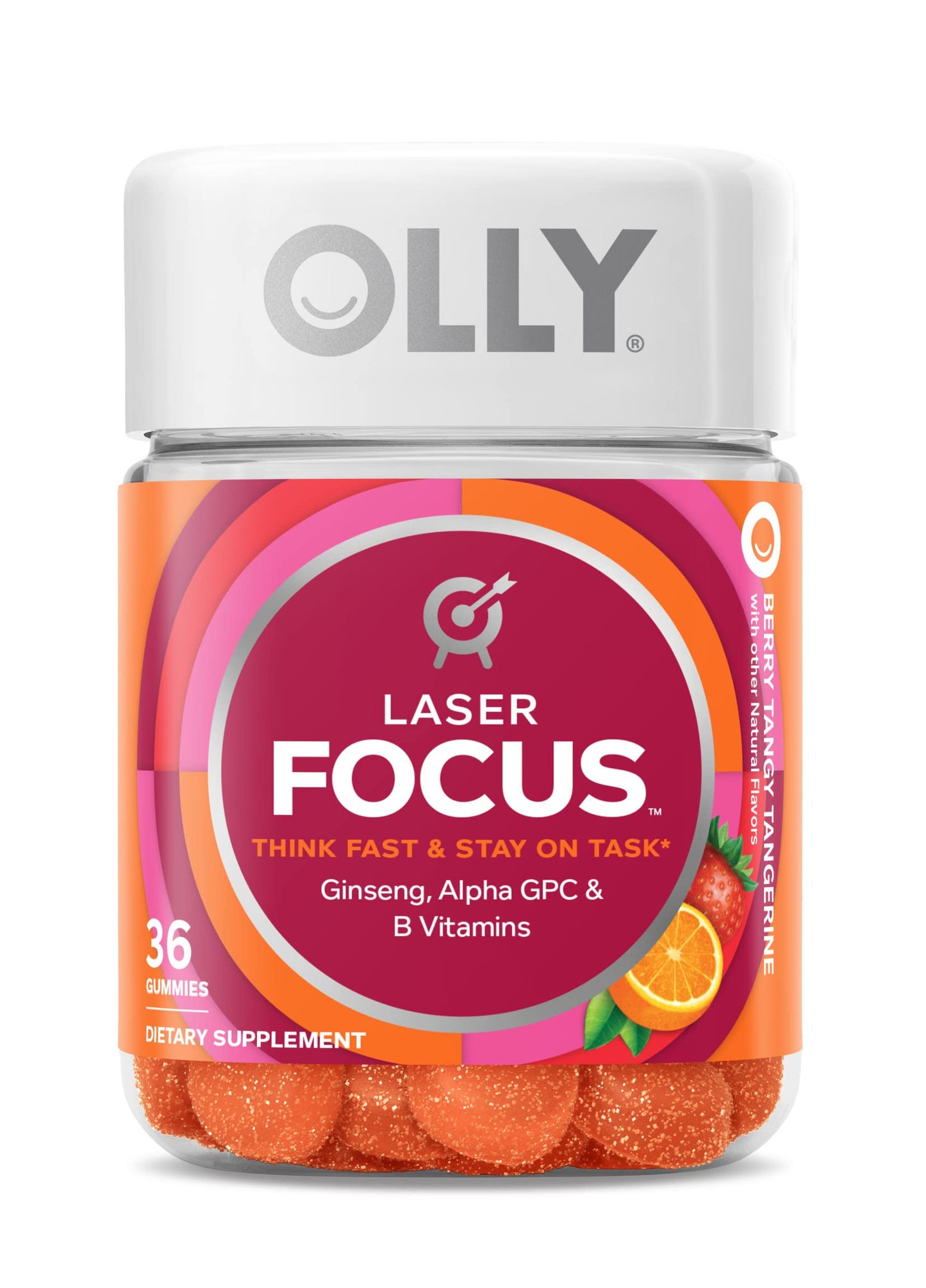 OLLY Laser Focus Gummy, Ginseng, Alpha GPC, B Vitamins, Berry Tangerine Flavor OLLYUS supplements