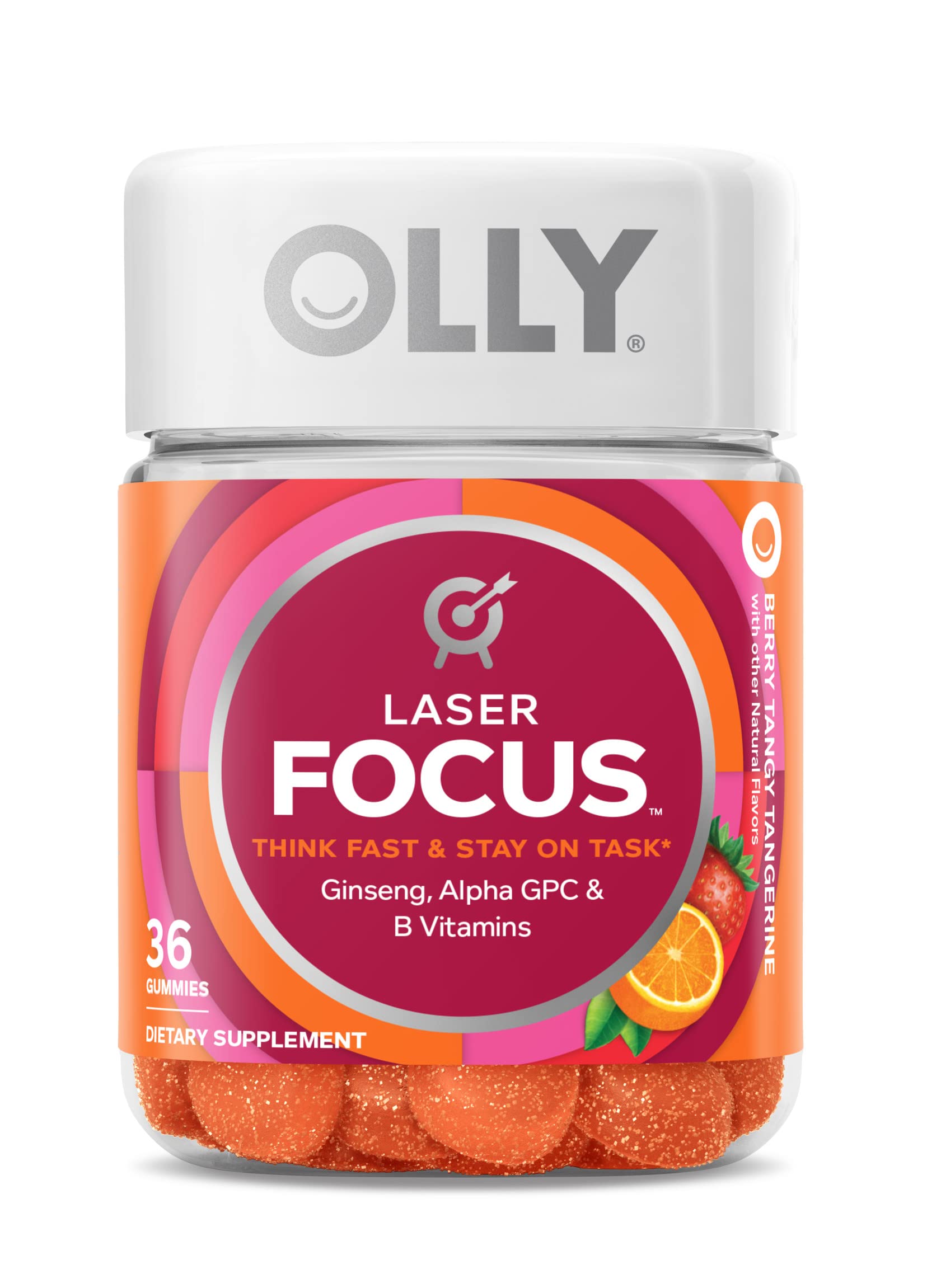 OLLY Laser Focus Gummy, Ginseng, Alpha GPC, B Vitamins, Berry Tangerine Flavor OLLYAu supplements