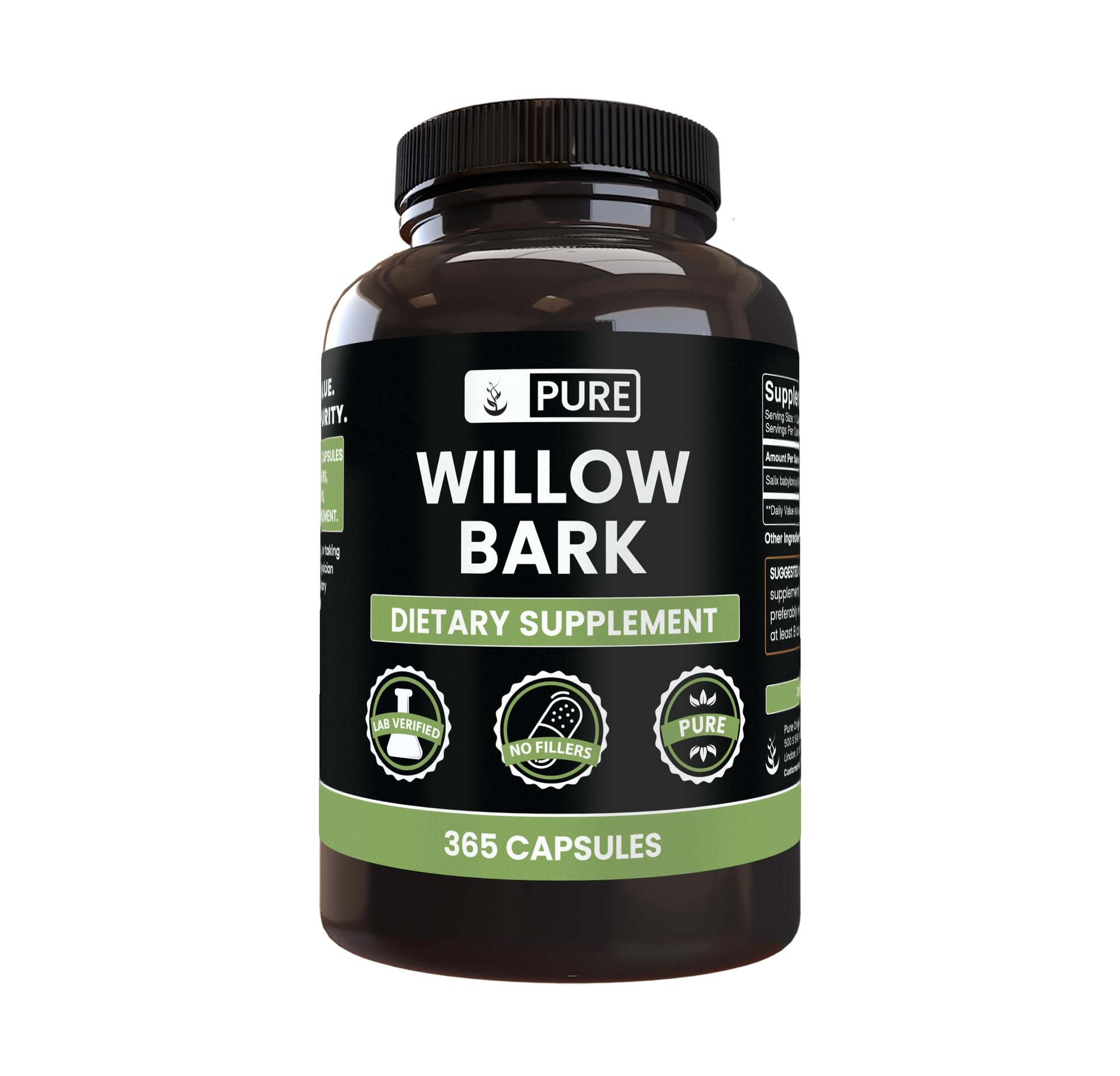 PURE ORIGINAL INGREDIENTS Willow Bark Extract (365 Capsules) No Magnesium Or Rice Fillers, Always Pure, Lab Verified PURE ORIGINAL INGREDIENTSAu supplements